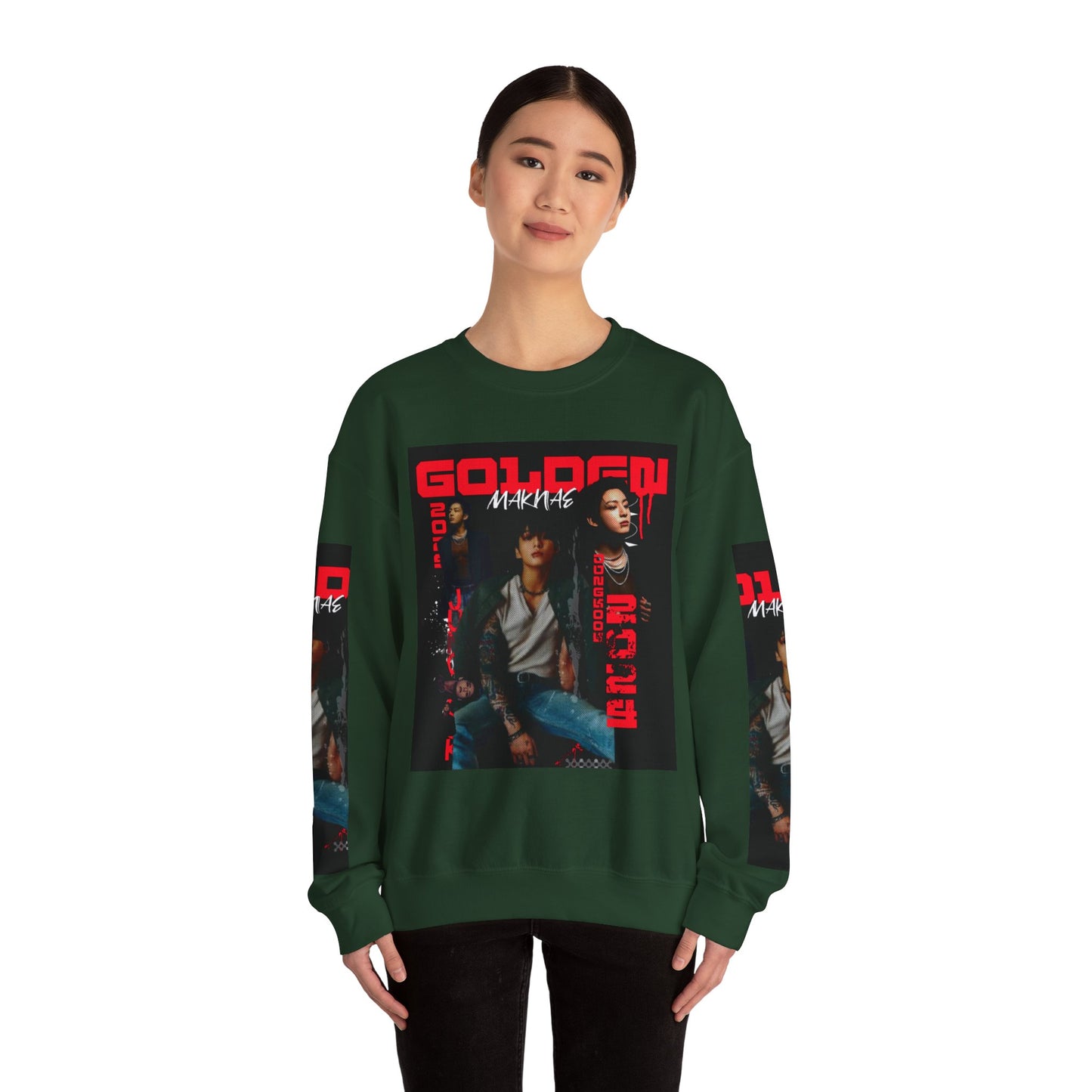 JK Golden Making Crewneck Sweatshirt — Retro K-Pop Photo Graphic