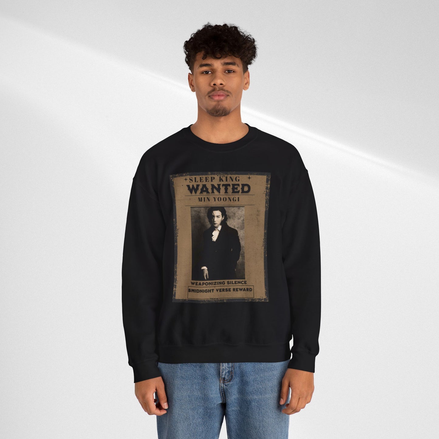 Crewneck Sweatshirt "Wanted: Min Yoongi" Vintage Poster BTS Suga Fan Apparel