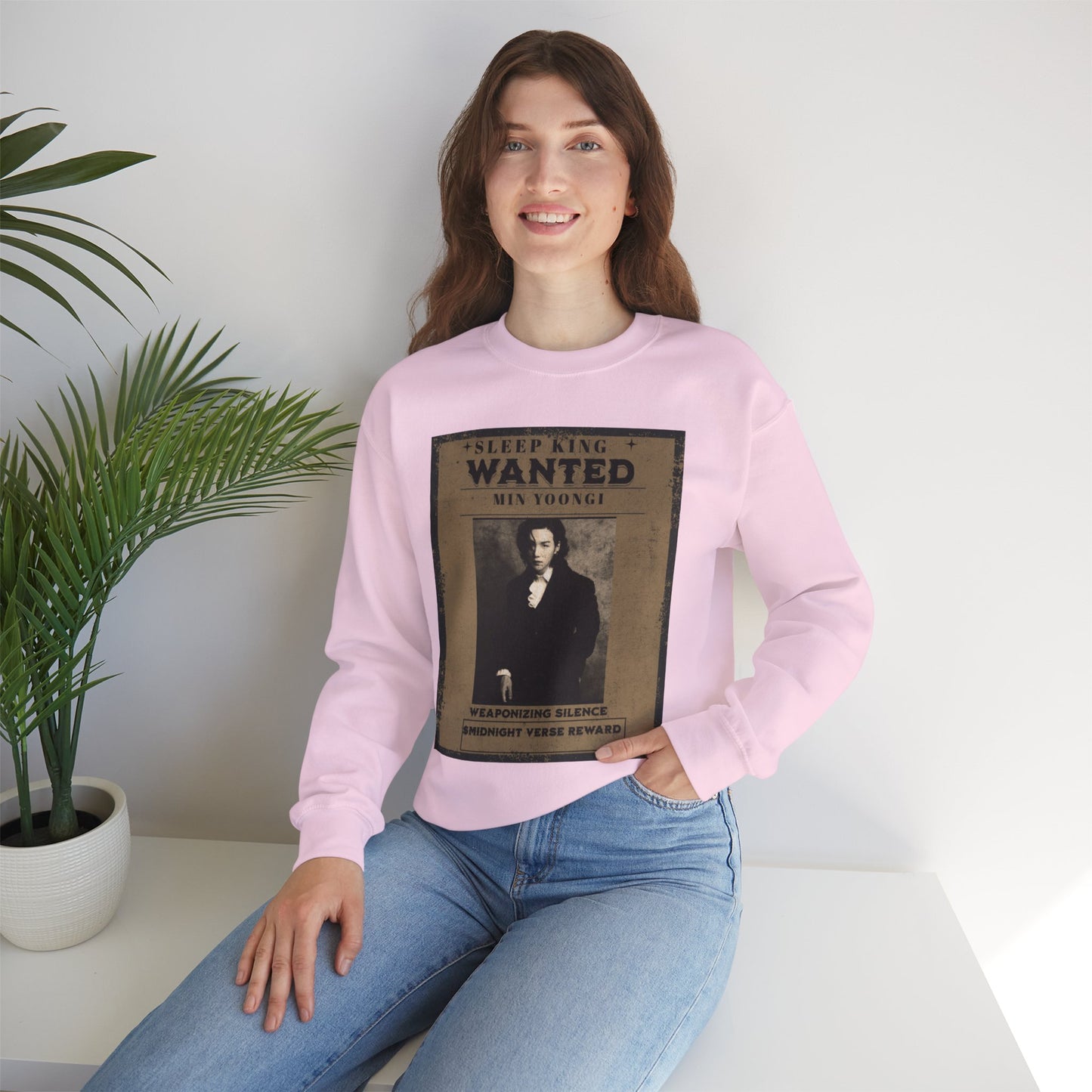 Crewneck Sweatshirt "Wanted: Min Yoongi" Vintage Poster BTS Suga Fan Apparel
