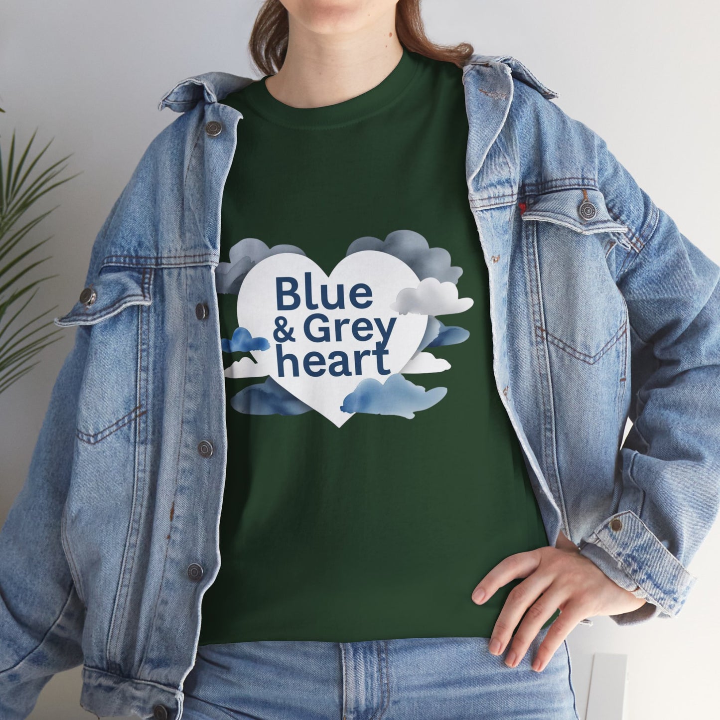 Blue & Grey Heart T-Shirt — Watercolor Cloud Heart Design