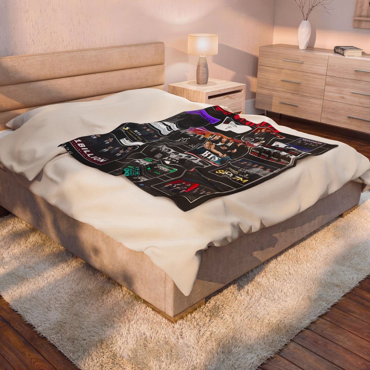 BTS ARIRANG Collage Velveteen Plush Blanket — K-Pop Fan Merchandise