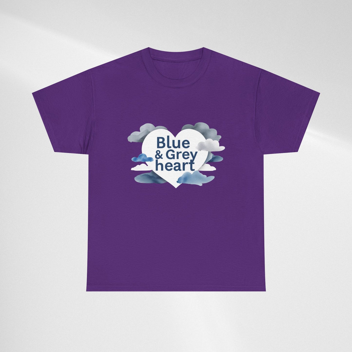 Blue & Grey Heart T-Shirt — Watercolor Cloud Heart Design