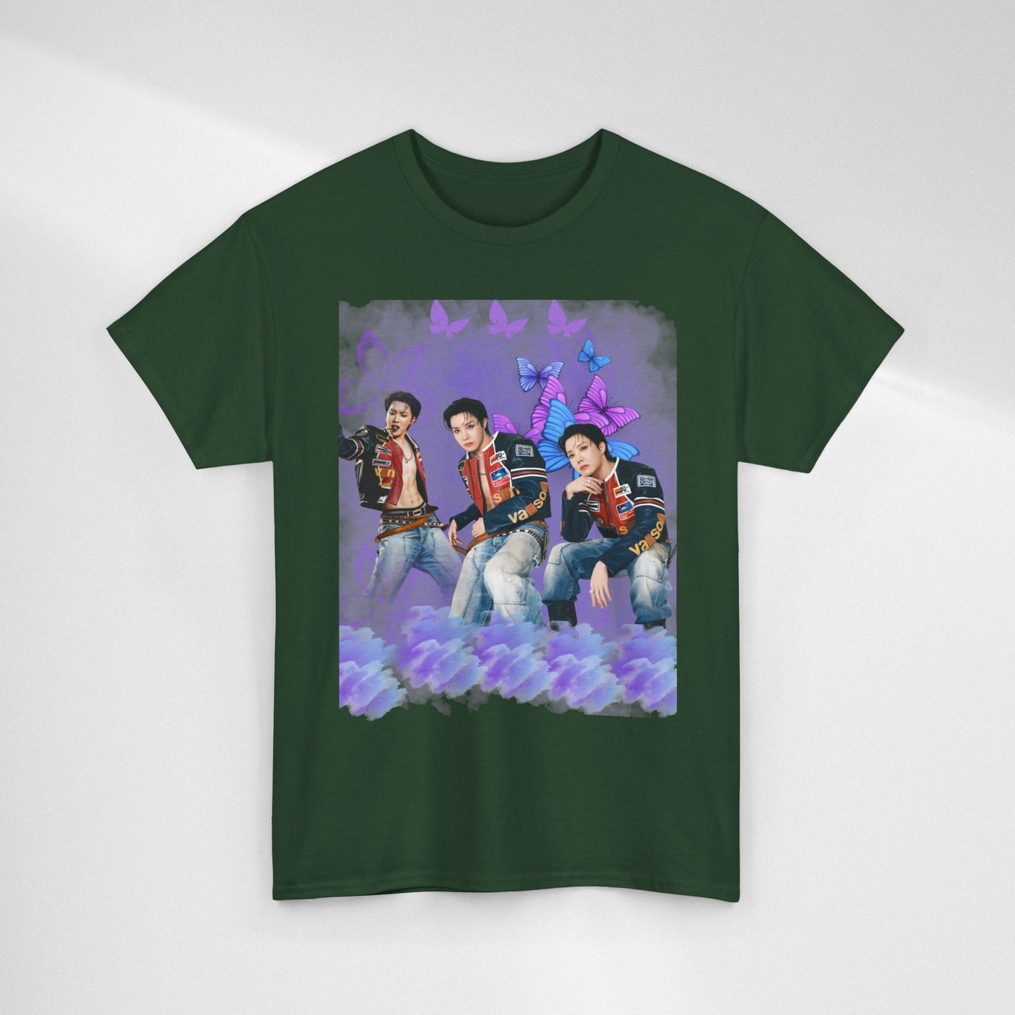 JHOPE Retro Pop Band Portrait Tee — Purple Butterfly Graphic T-Shirt