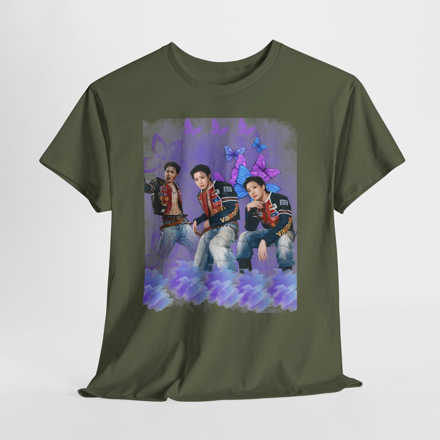 JHOPE Retro Pop Band Portrait Tee — Purple Butterfly Graphic T-Shirt