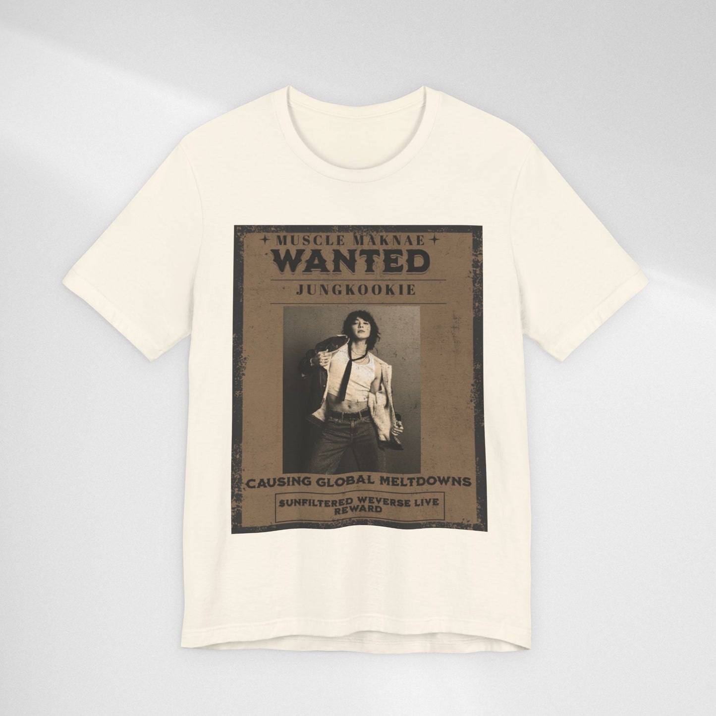 Wanted Poster Tee — 'Jungkook: Causing Global Meltdowns' Vintage K-Pop T-Shirt