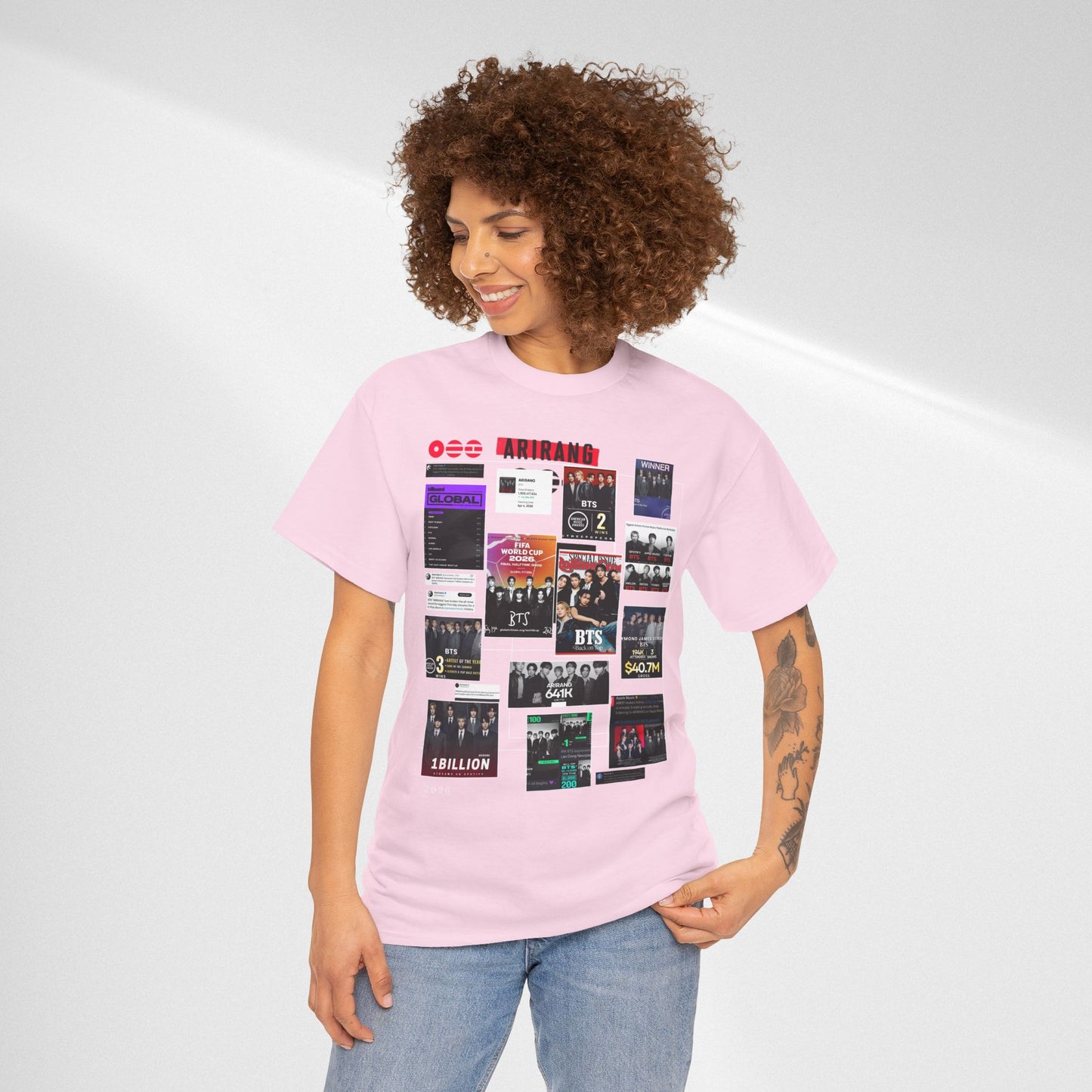 BTS ARIRANG Collage Tee — Iconic Albums & Milestones Graphic T-Shirt