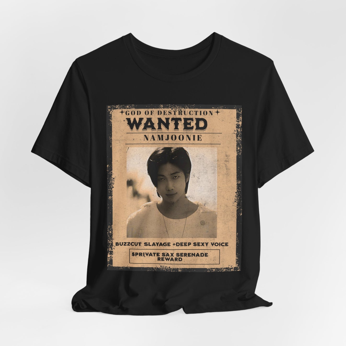 T-Shirt — Vintage 'Wanted: Namjoonie' Photo Tee (K-Pop Fan Poster Style)