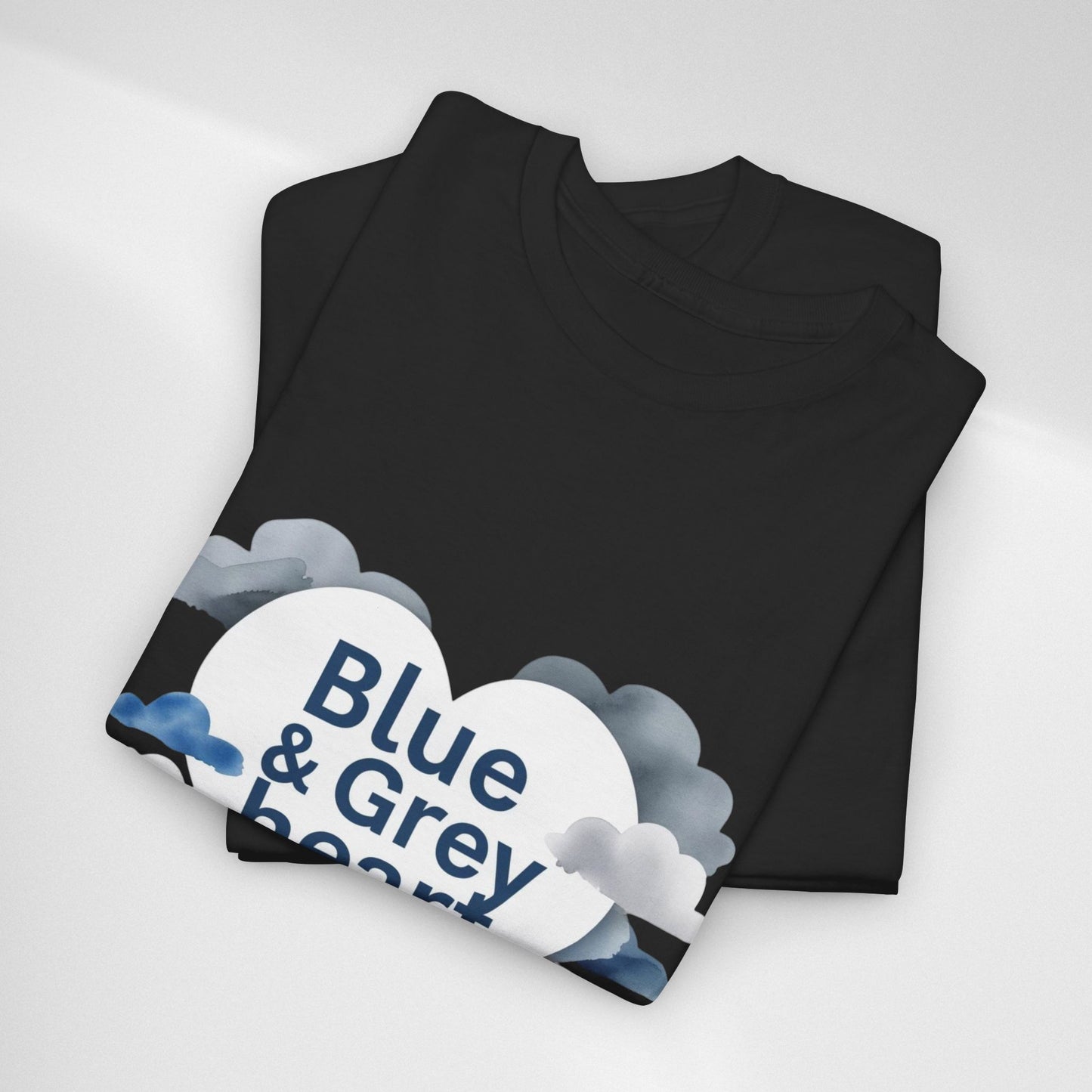 Blue & Grey Heart T-Shirt — Watercolor Cloud Heart Design