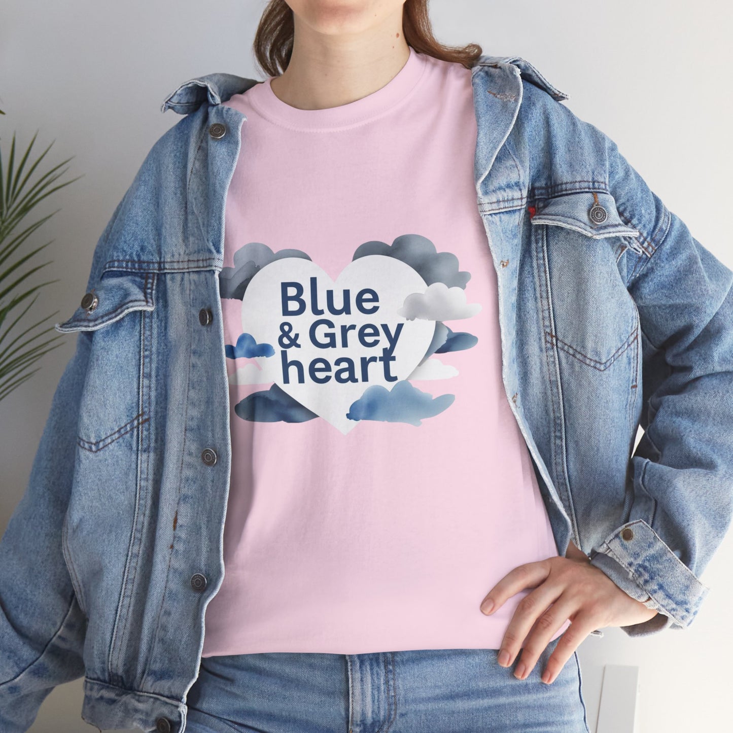 Blue & Grey Heart T-Shirt — Watercolor Cloud Heart Design