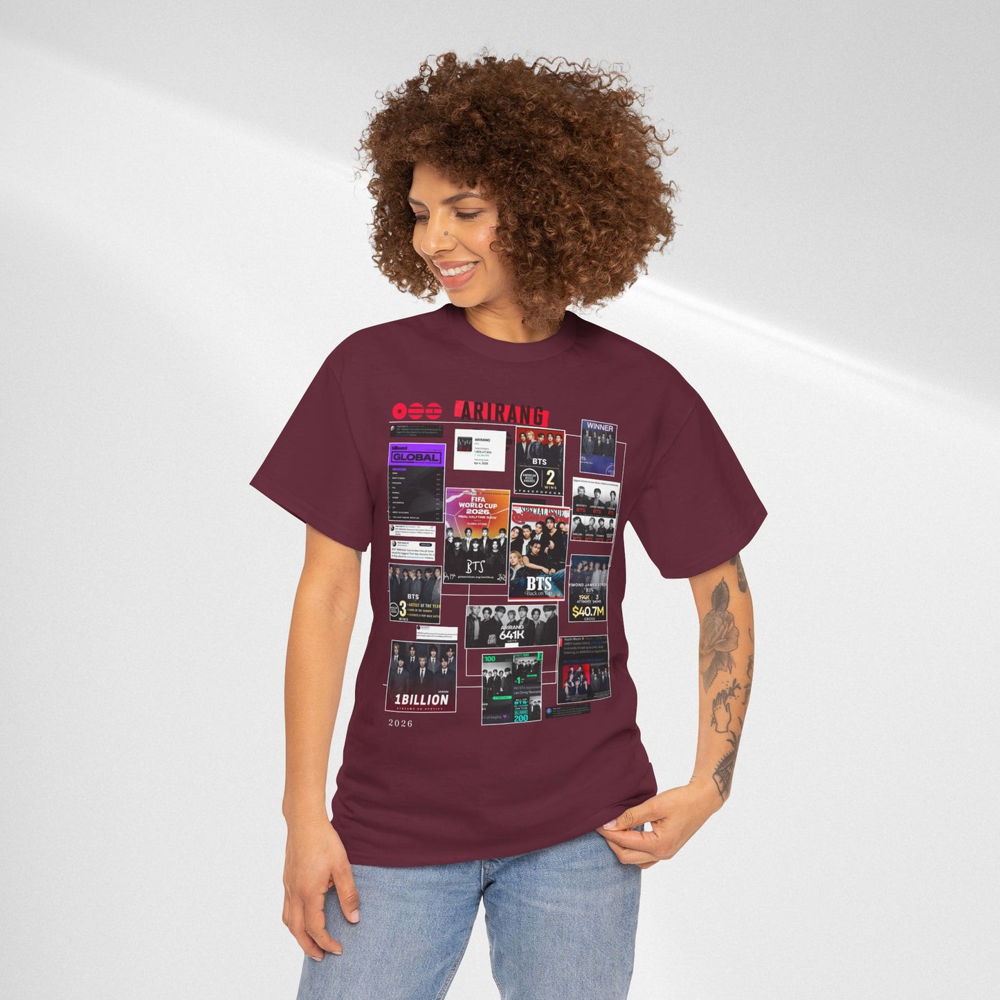 BTS ARIRANG Collage Tee — Iconic Albums & Milestones Graphic T-Shirt