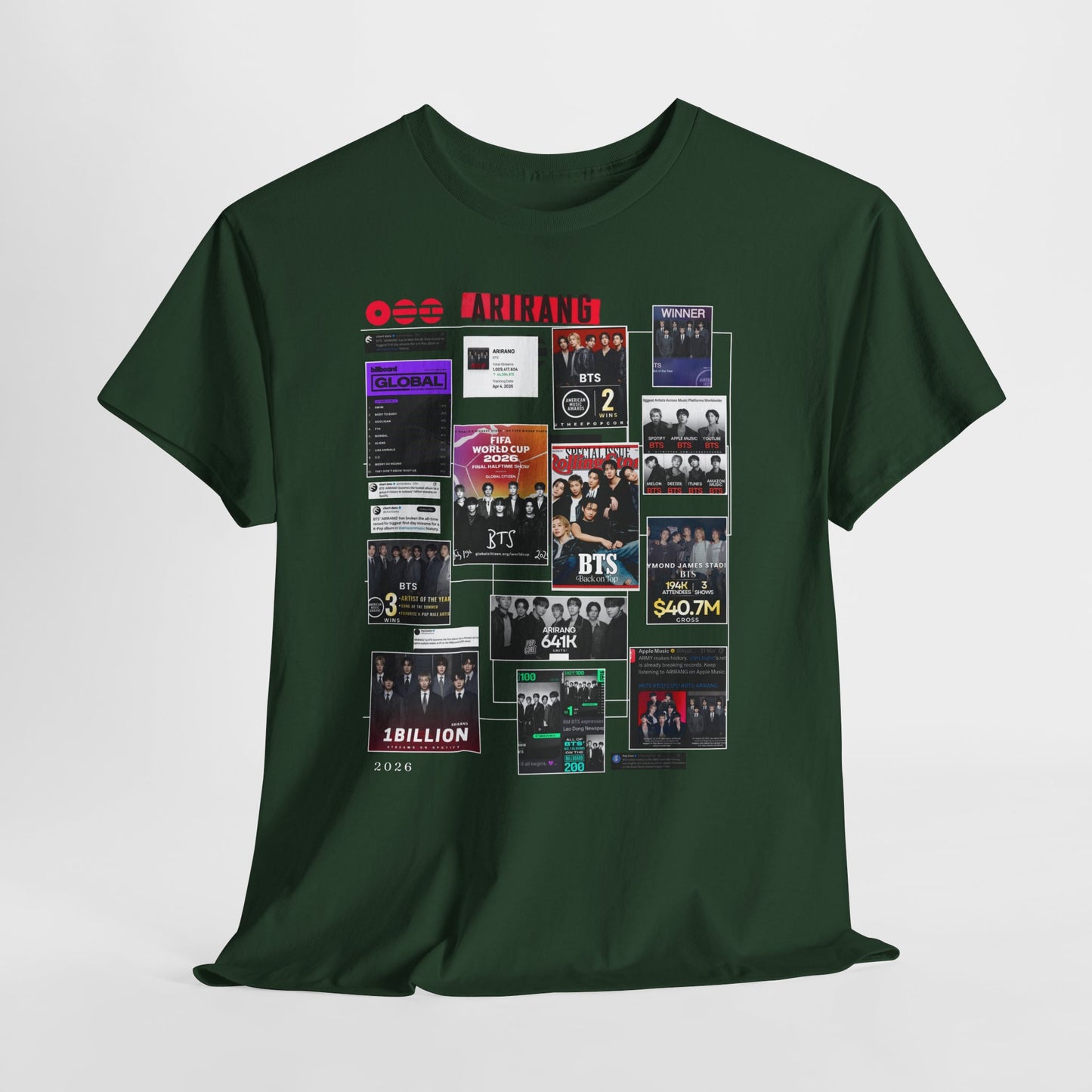 BTS ARIRANG Collage Tee — Iconic Albums & Milestones Graphic T-Shirt