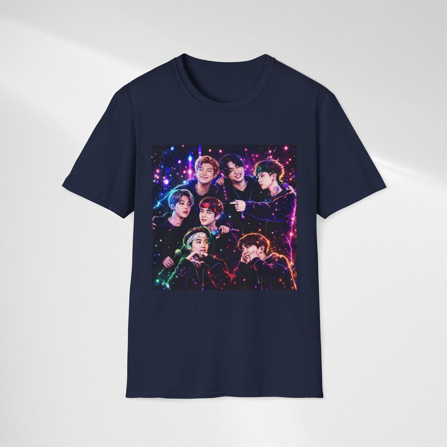 BTS K-Pop Group Photo Tee — Colorful Neon Concert Band Shirt