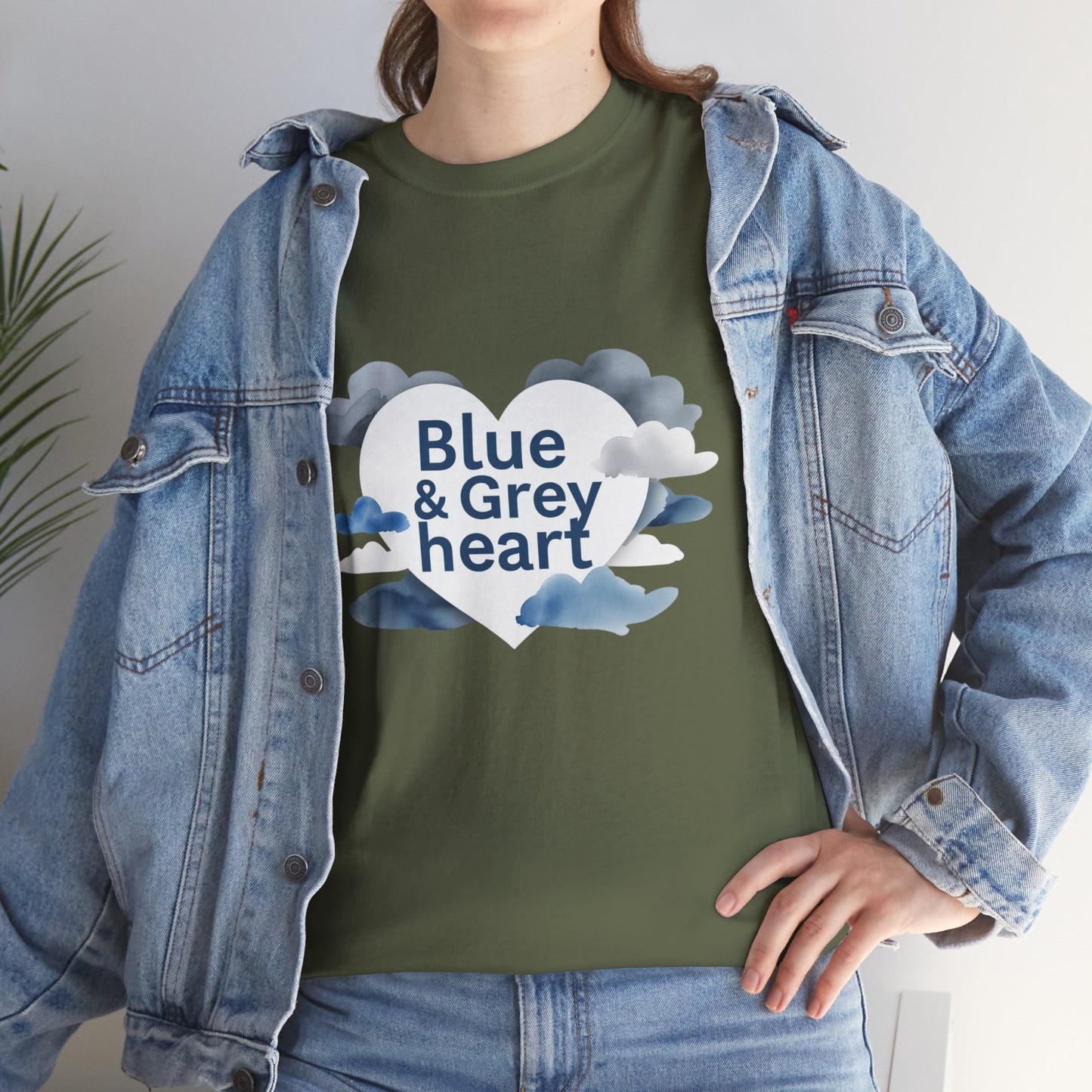 Blue & Grey Heart T-Shirt — Watercolor Cloud Heart Design