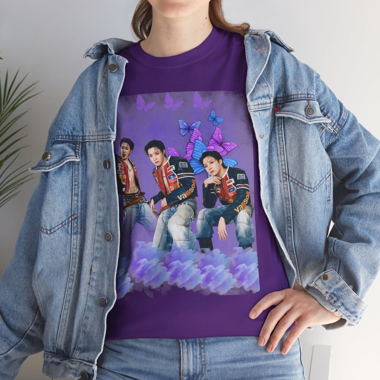 JHOPE Retro Pop Band Portrait Tee — Purple Butterfly Graphic T-Shirt