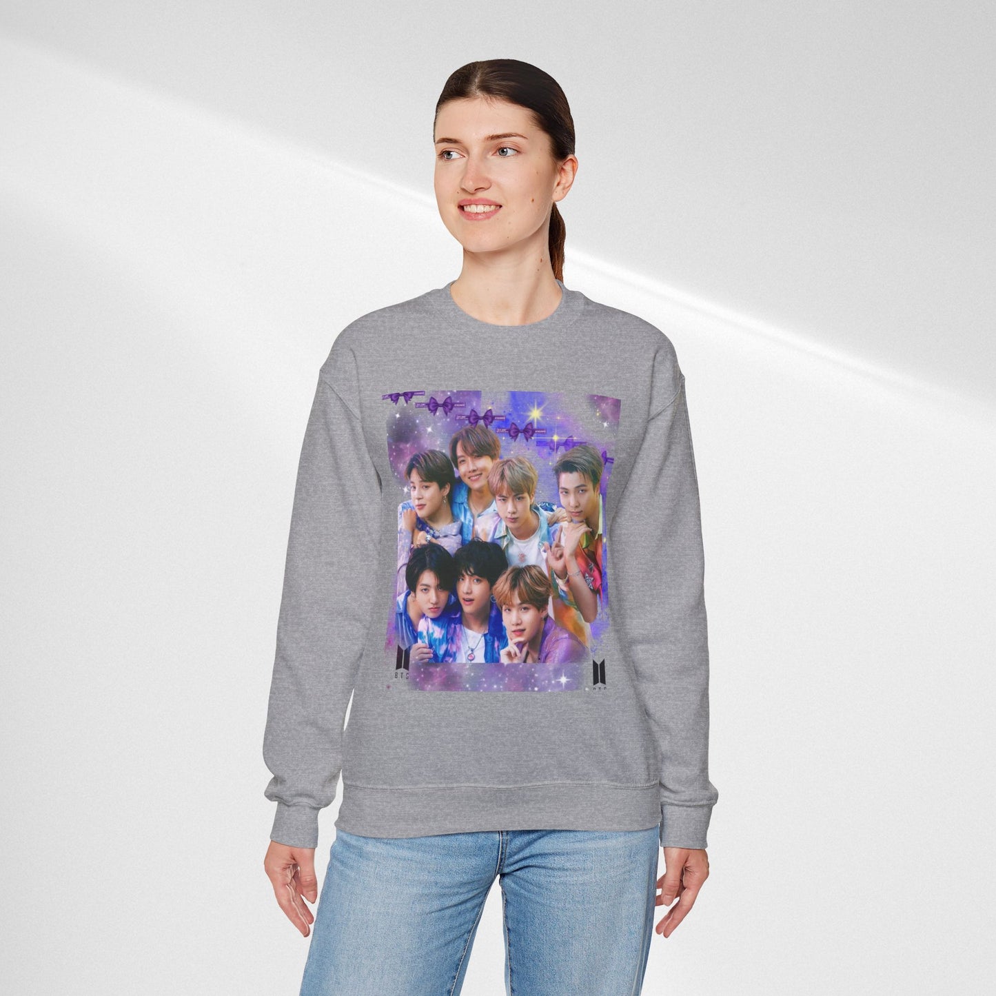 BTS Group Photo Crewneck Sweatshirt — Purple Fan Art Print
