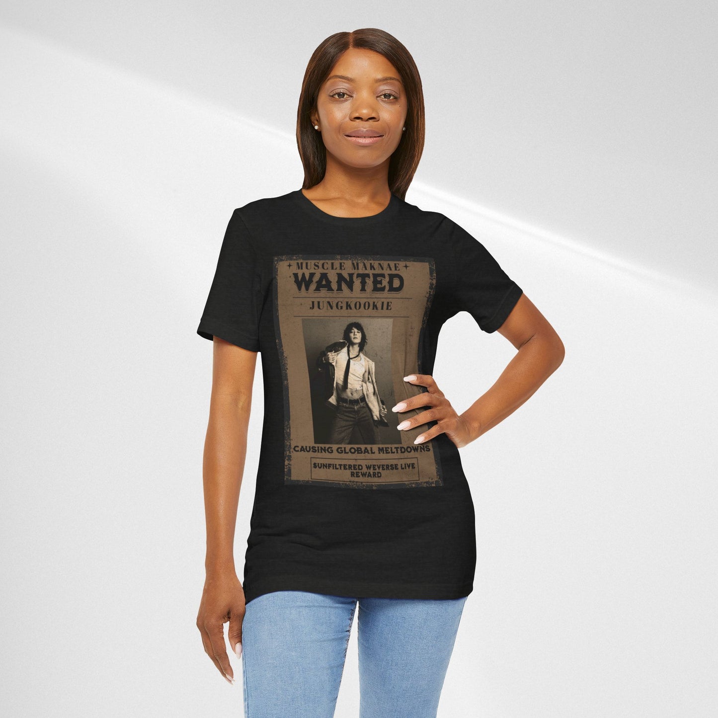 Wanted Poster Tee — 'Jungkook: Causing Global Meltdowns' Vintage K-Pop T-Shirt