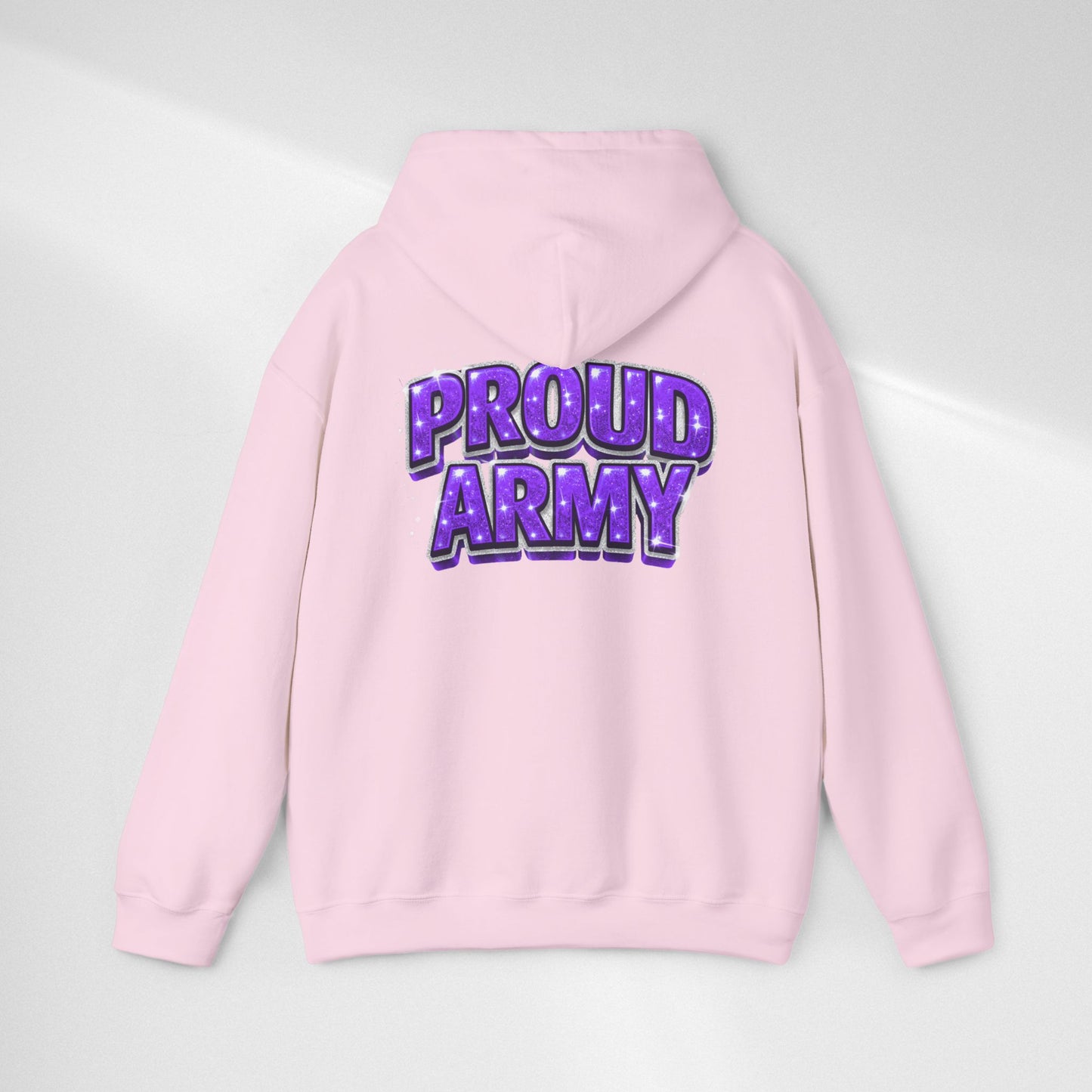 Proud Army Hoodie — Bold Purple Text Military Support Pullover