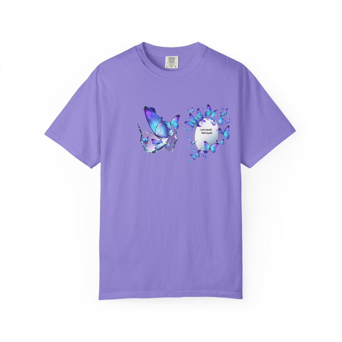 Butterfly Heart T-Shirt — Blue Watercolor Butterflies & "Everyone Deserves Love" Design