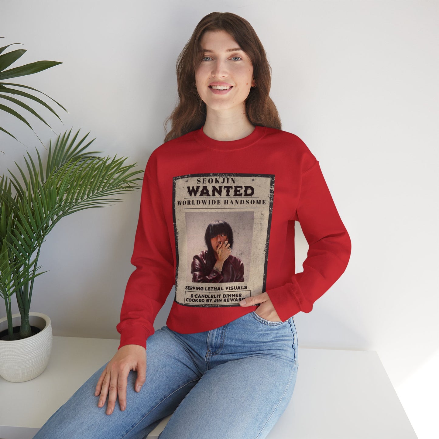 Wanted Poster Crewneck Sweatshirt — "Seokjin Wanted: Worldwide Handsome" Vintage K-pop Pullover