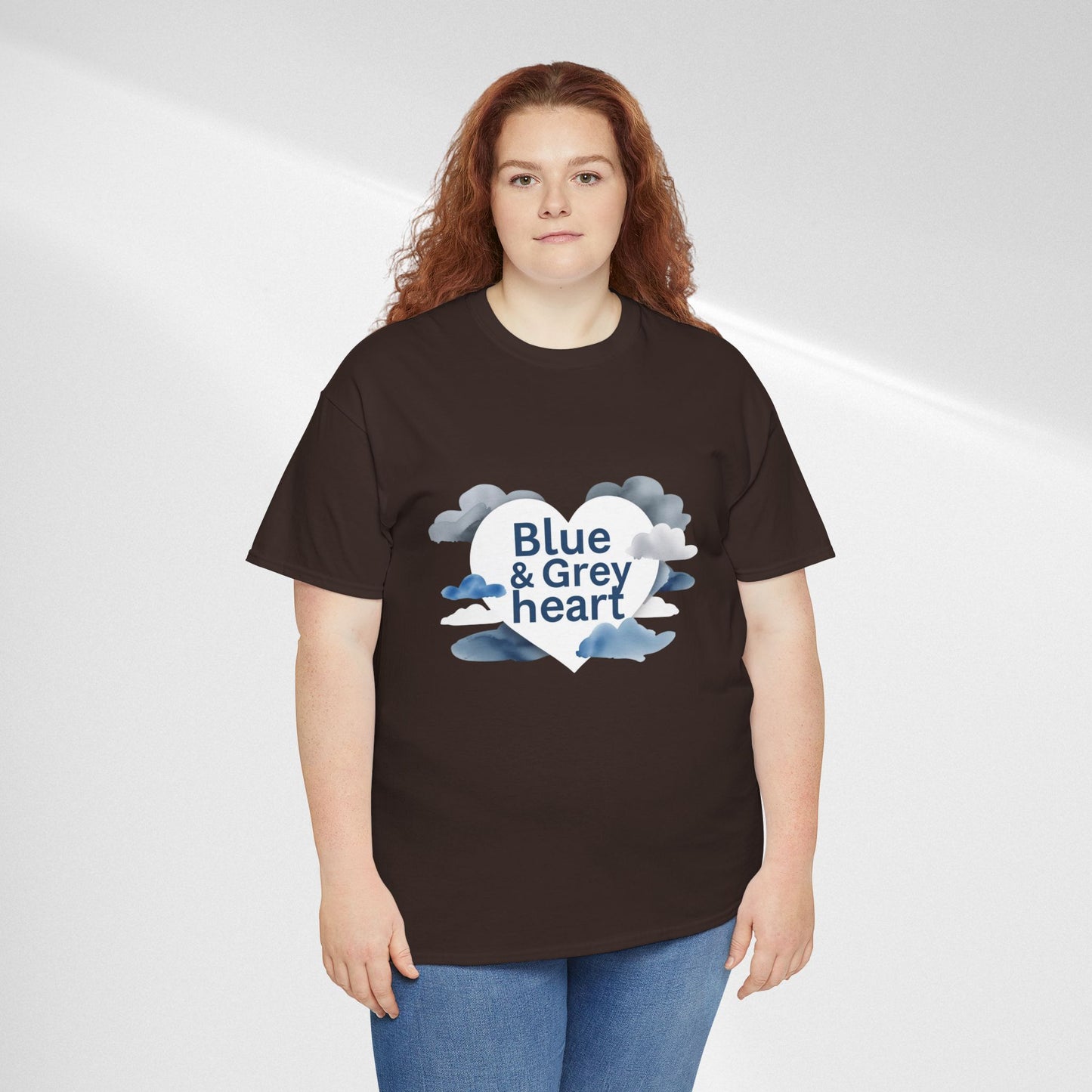 Blue & Grey Heart T-Shirt — Watercolor Cloud Heart Design