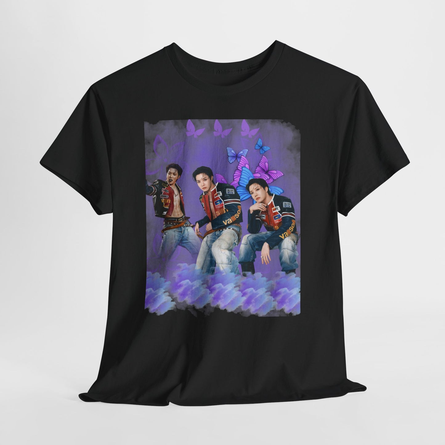 JHOPE Retro Pop Band Portrait Tee — Purple Butterfly Graphic T-Shirt