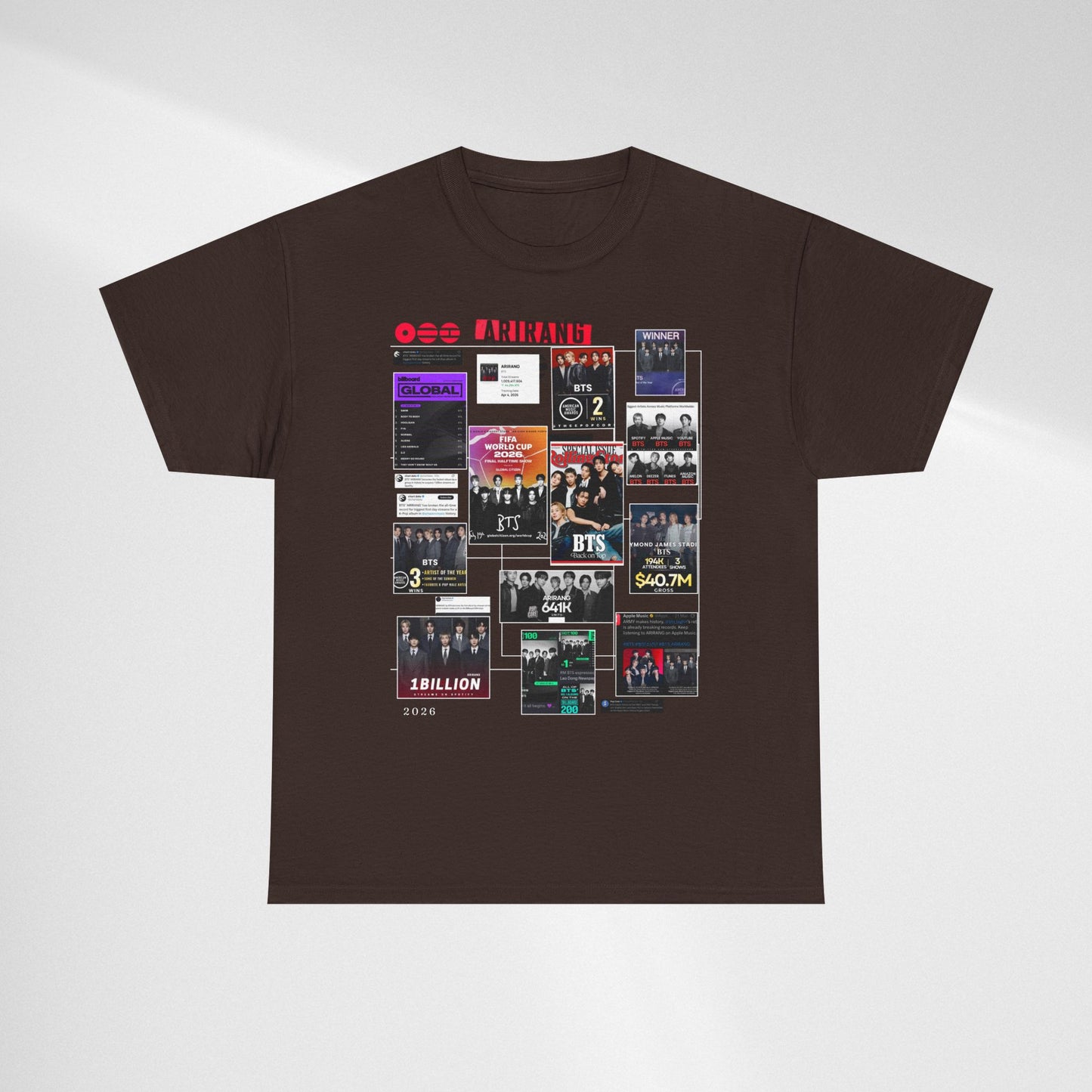 BTS ARIRANG Collage Tee — Iconic Albums & Milestones Graphic T-Shirt