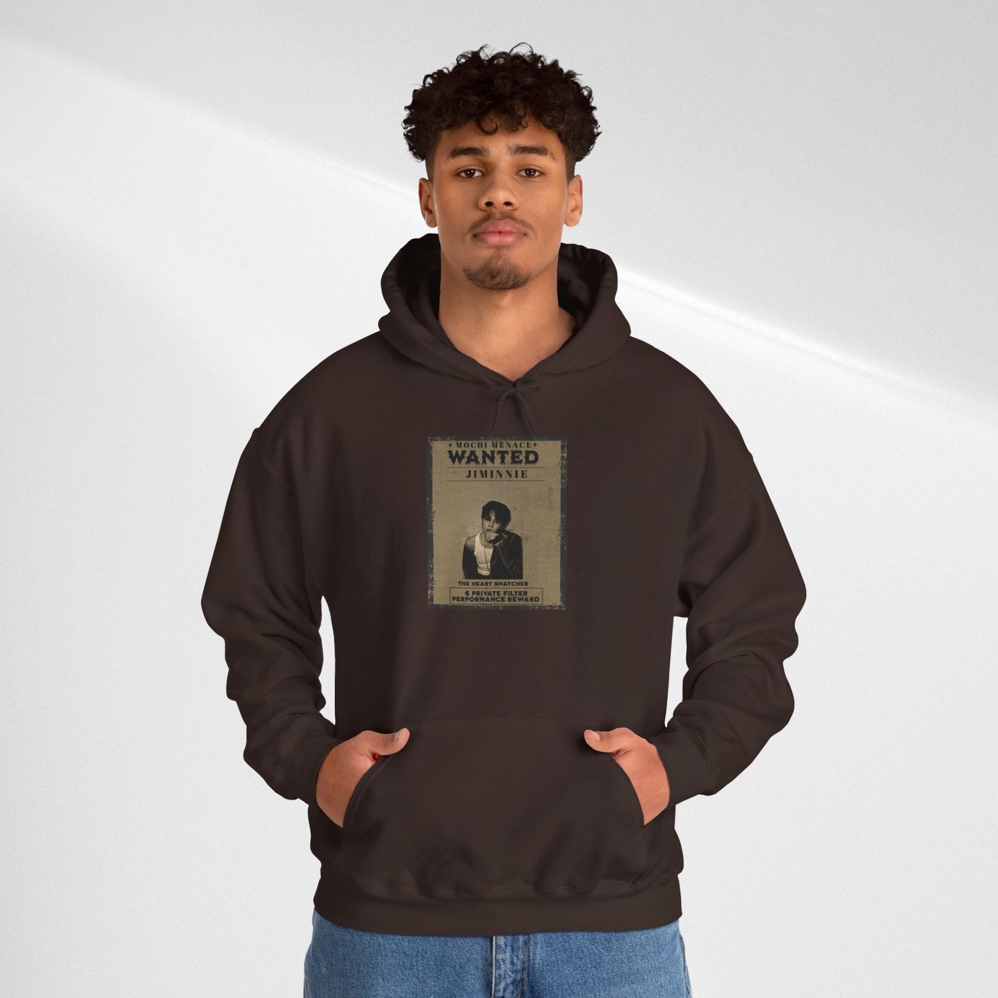 JIMIN Wanted Poster Hoodie — Vintage Photo "Wanted" Graphic Sweatshirt