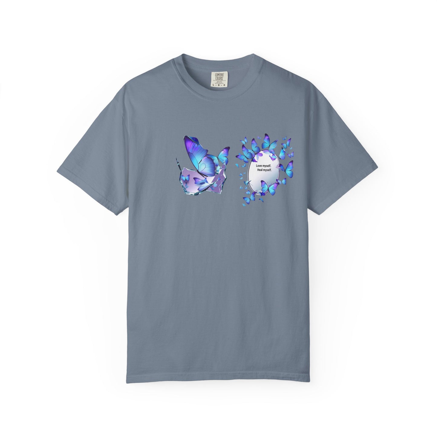Butterfly Heart T-Shirt — Blue Watercolor Butterflies & "Everyone Deserves Love" Design