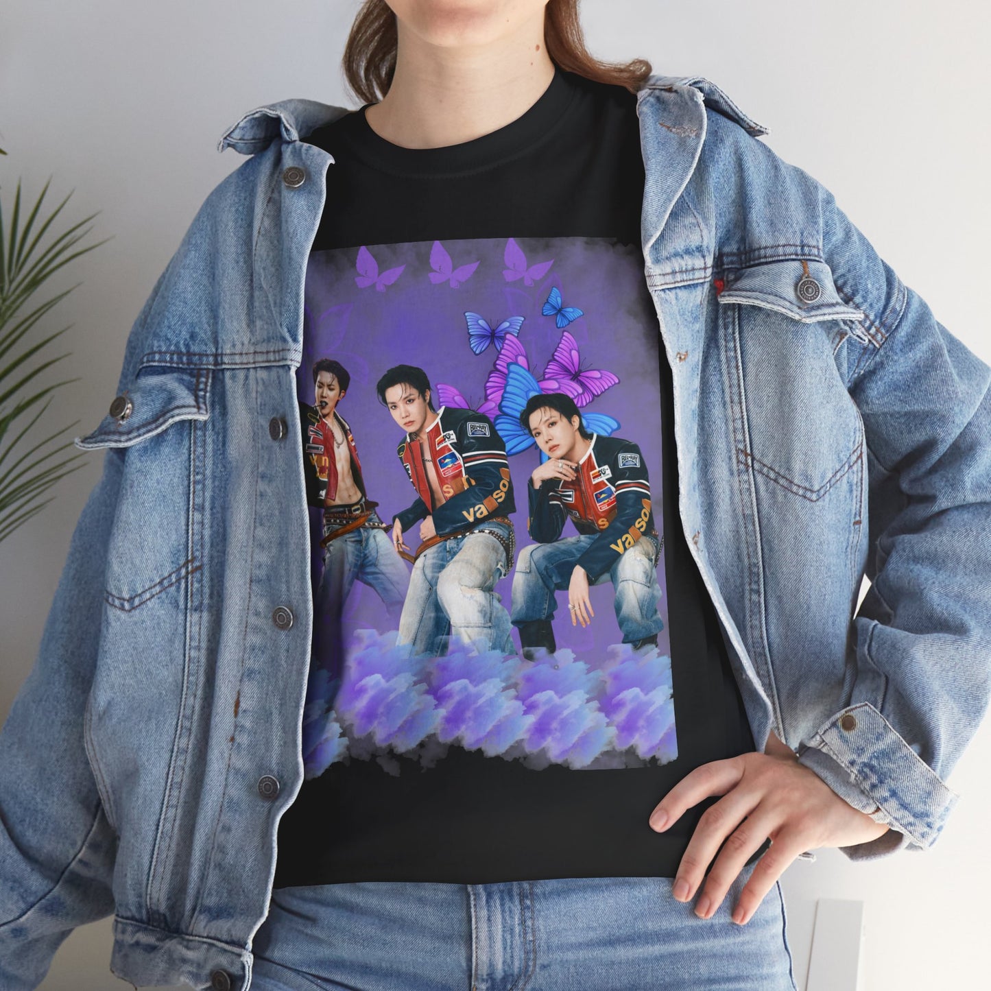 JHOPE Retro Pop Band Portrait Tee — Purple Butterfly Graphic T-Shirt