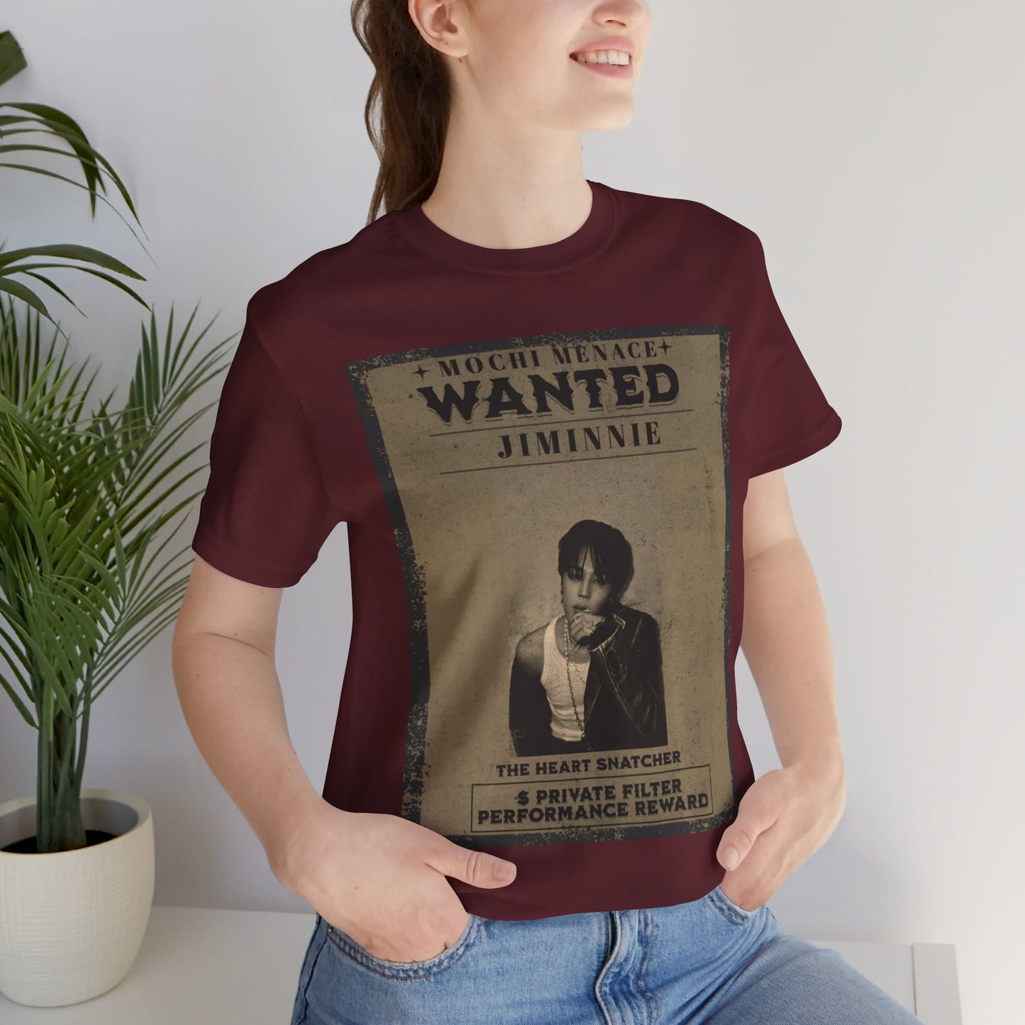 JIMIN Wanted Poster Graphic Tee — 'Mischief Menace' Vintage Style