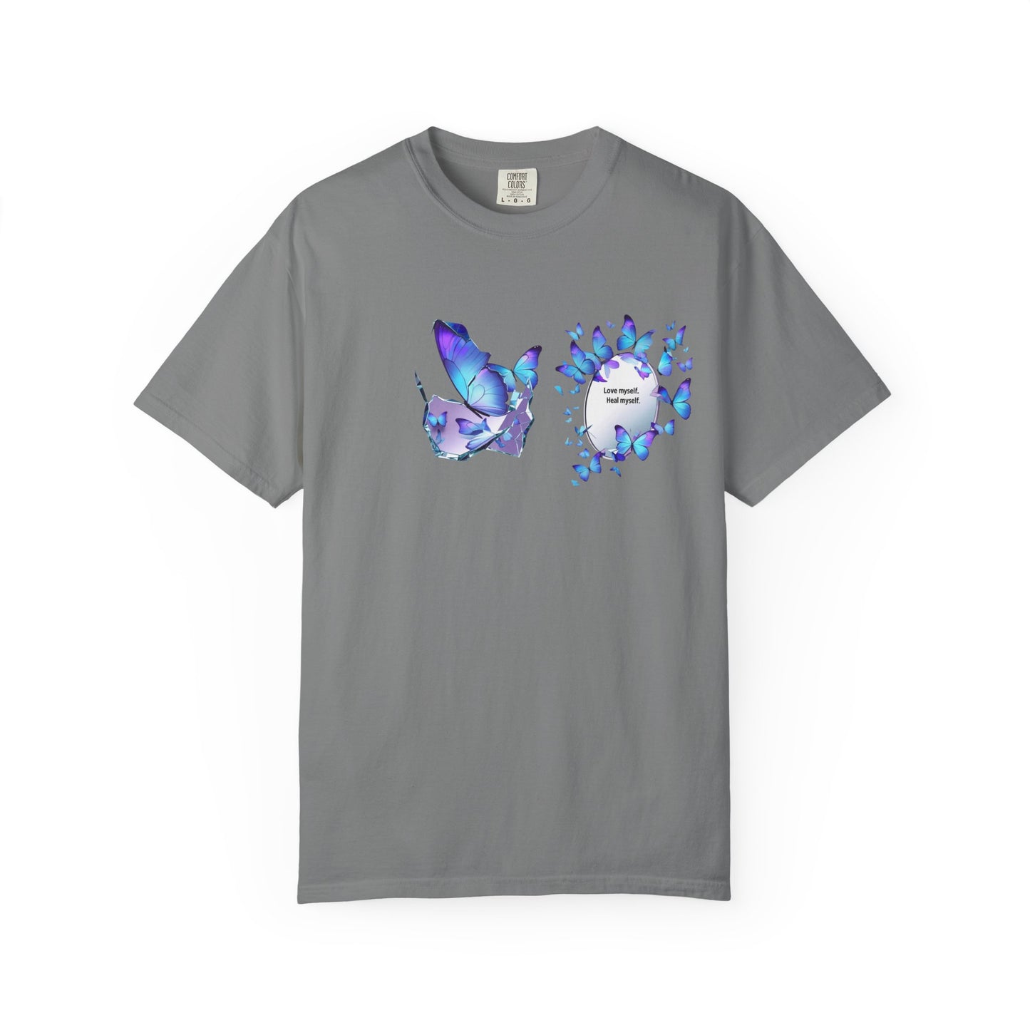 Butterfly Heart T-Shirt — Blue Watercolor Butterflies & "Everyone Deserves Love" Design