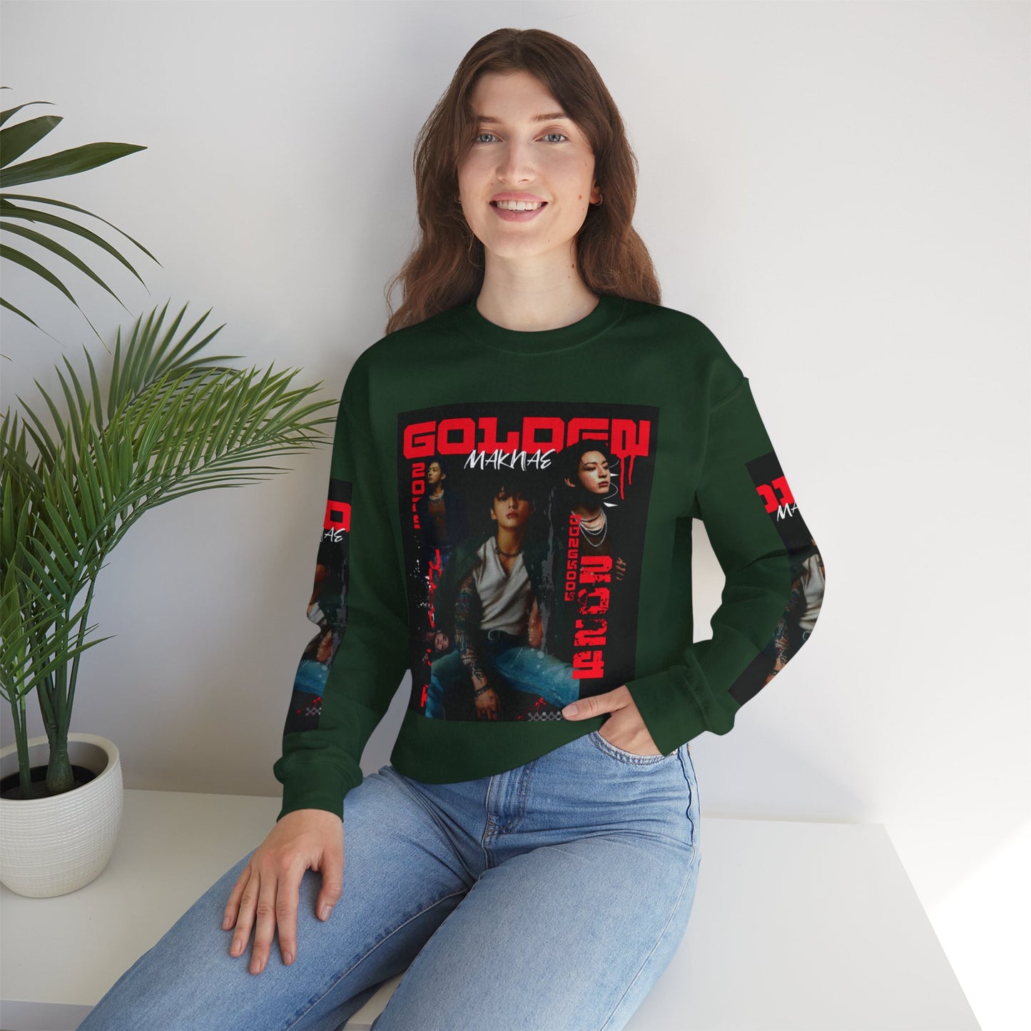 JK Golden Making Crewneck Sweatshirt — Retro K-Pop Photo Graphic