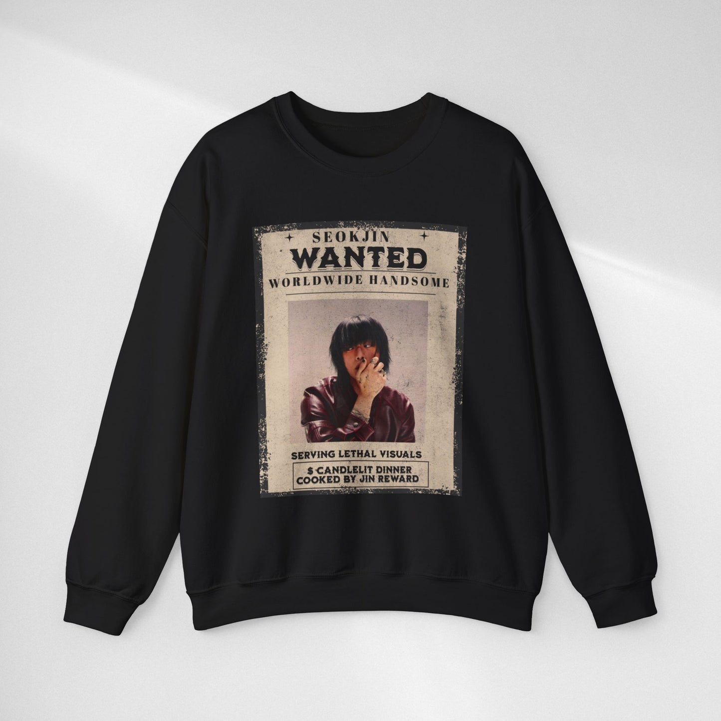 Wanted Poster Crewneck Sweatshirt — "Seokjin Wanted: Worldwide Handsome" Vintage K-pop Pullover