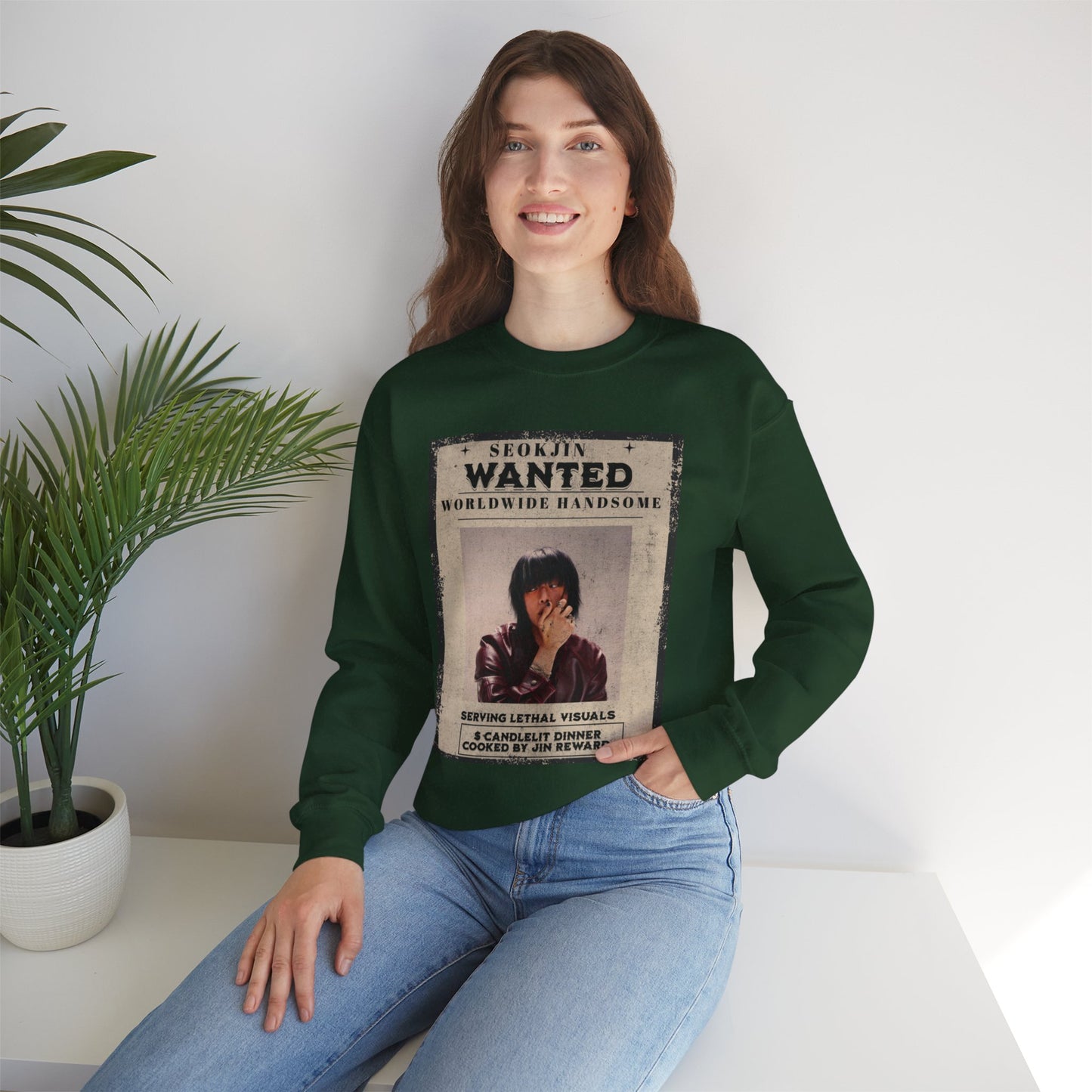 Wanted Poster Crewneck Sweatshirt — "Seokjin Wanted: Worldwide Handsome" Vintage K-pop Pullover