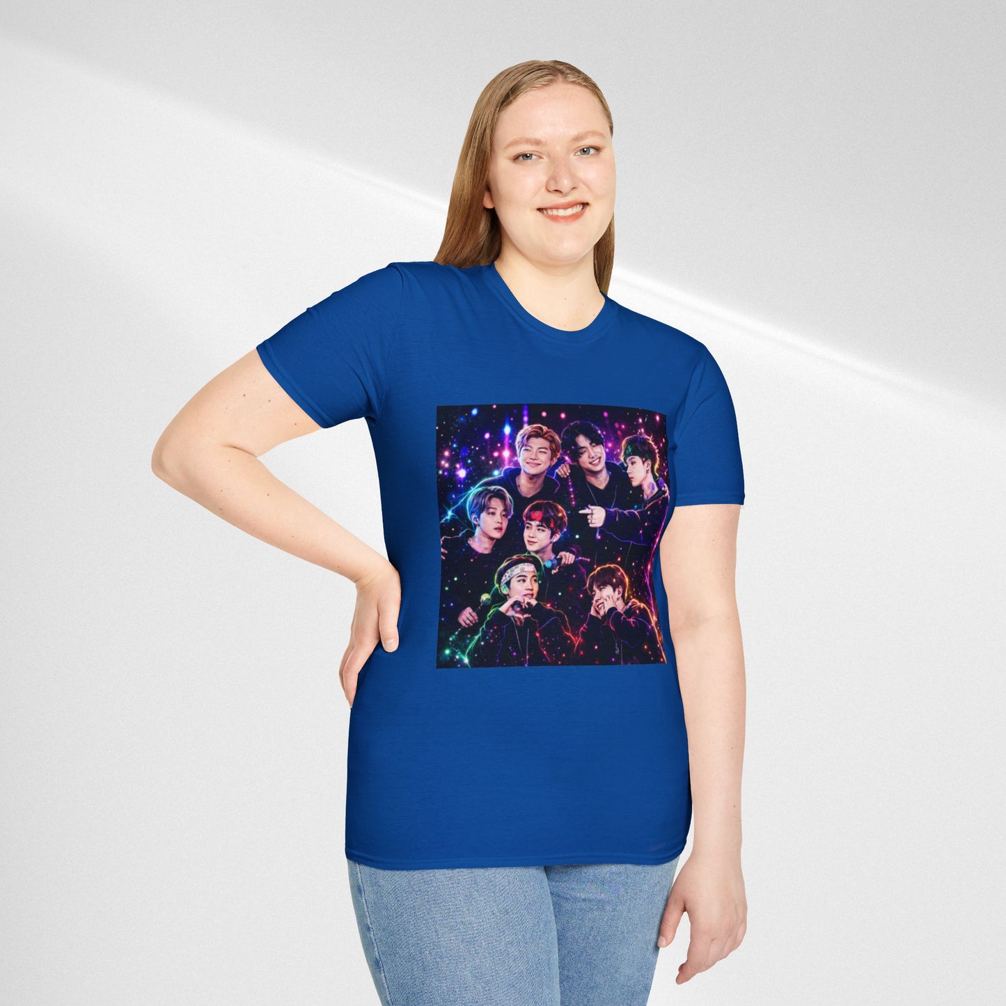 BTS K-Pop Group Photo Tee — Colorful Neon Concert Band Shirt