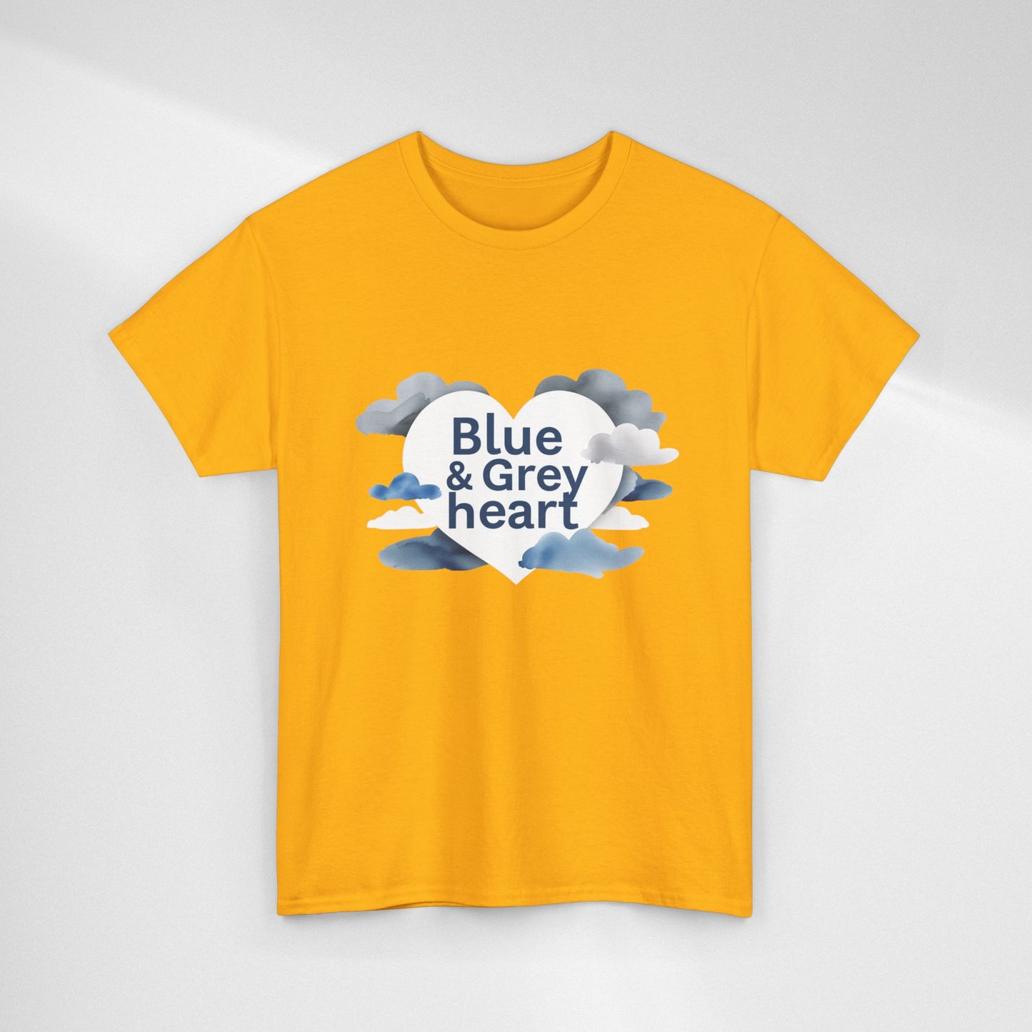 Blue & Grey Heart T-Shirt — Watercolor Cloud Heart Design