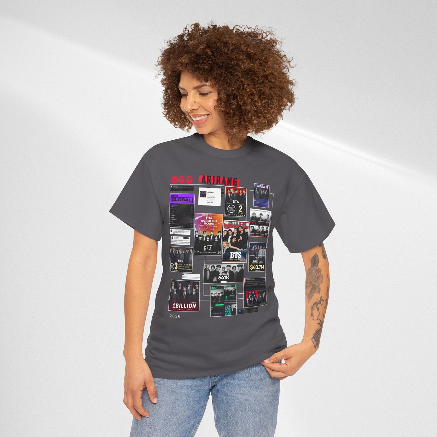 BTS ARIRANG Collage Tee — Iconic Albums & Milestones Graphic T-Shirt