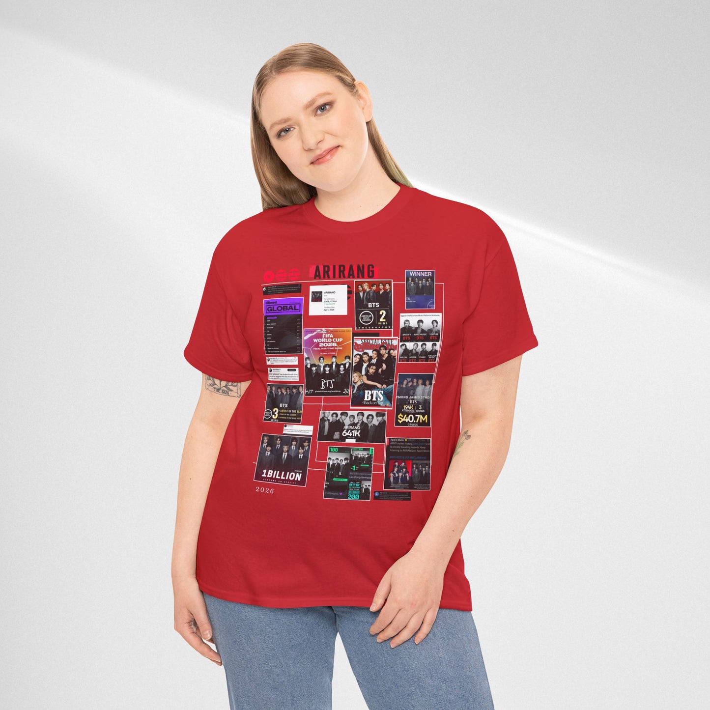 BTS ARIRANG Collage Tee — Iconic Albums & Milestones Graphic T-Shirt
