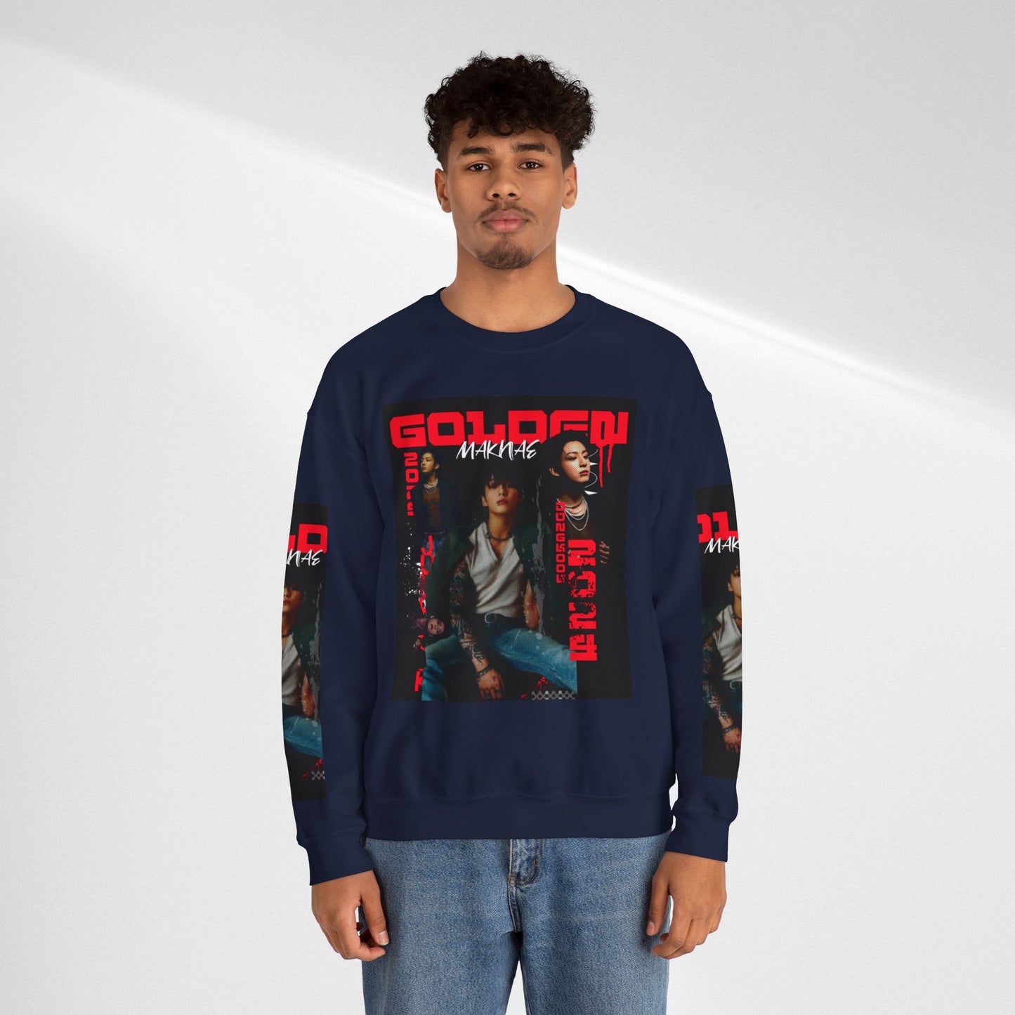 JK Golden Making Crewneck Sweatshirt — Retro K-Pop Photo Graphic