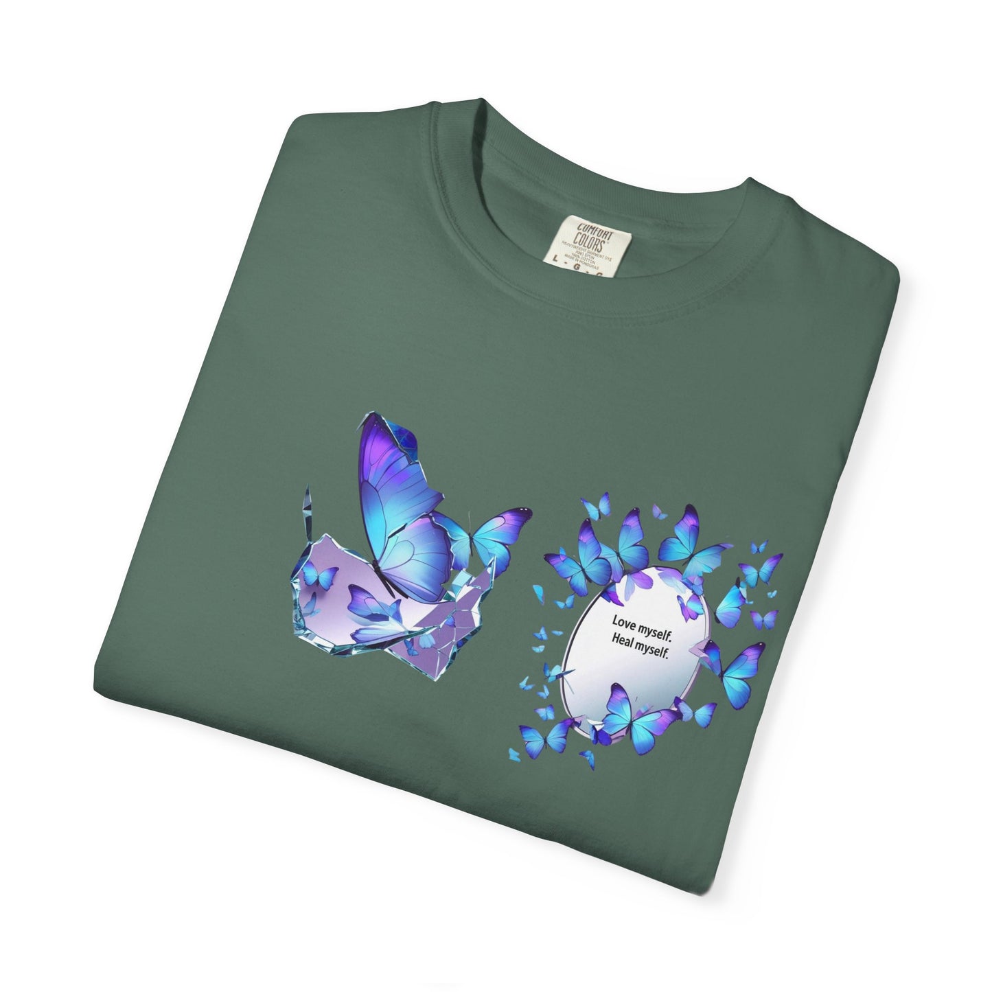 Butterfly Heart T-Shirt — Blue Watercolor Butterflies & "Everyone Deserves Love" Design