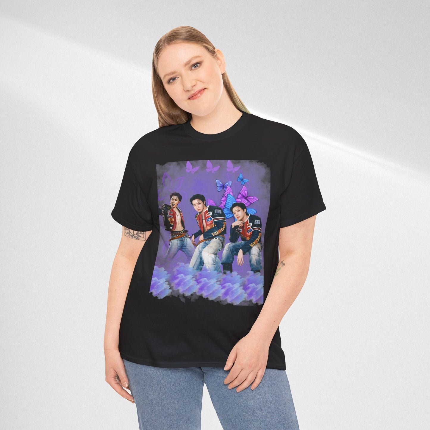 JHOPE Retro Pop Band Portrait Tee — Purple Butterfly Graphic T-Shirt