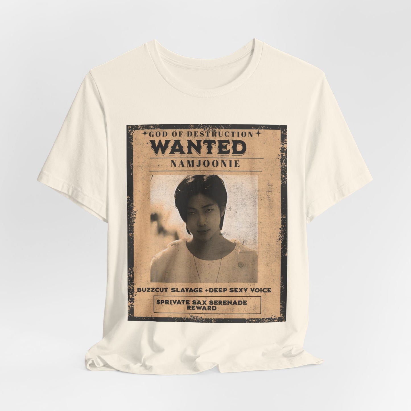 T-Shirt — Vintage 'Wanted: Namjoonie' Photo Tee (K-Pop Fan Poster Style)