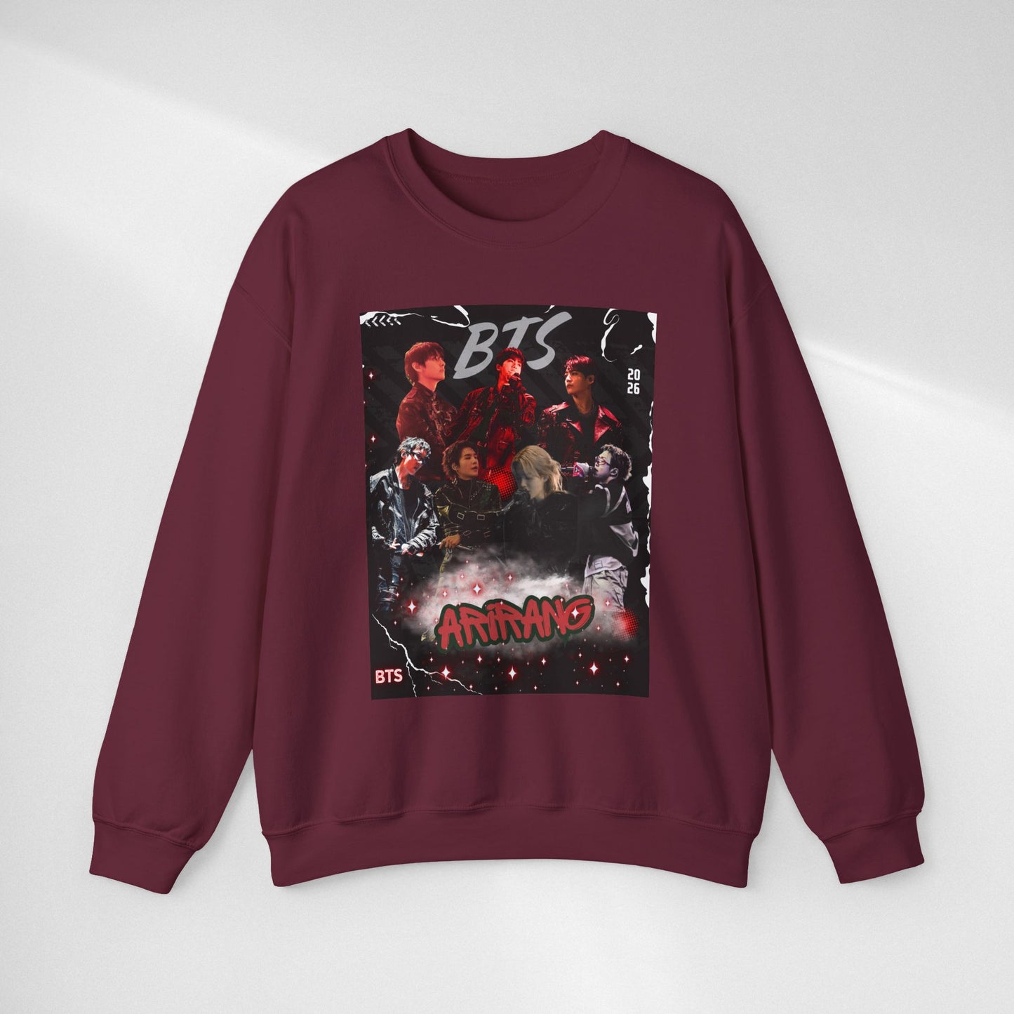 BTS Graphic Crewneck Sweatshirt – Red & Black Band Photo Design
