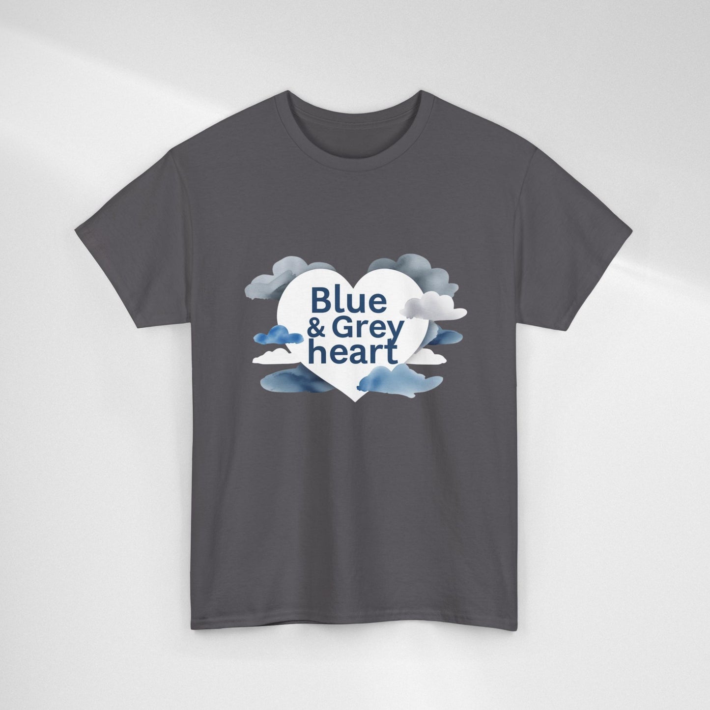 Blue & Grey Heart T-Shirt — Watercolor Cloud Heart Design
