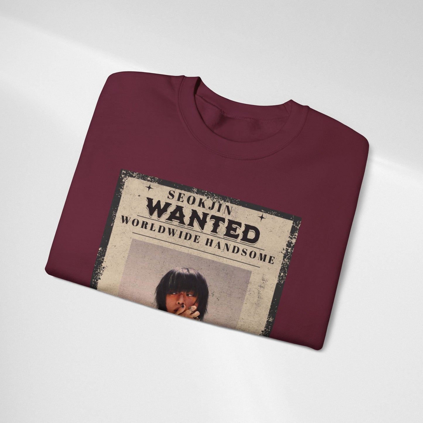 Wanted Poster Crewneck Sweatshirt — "Seokjin Wanted: Worldwide Handsome" Vintage K-pop Pullover