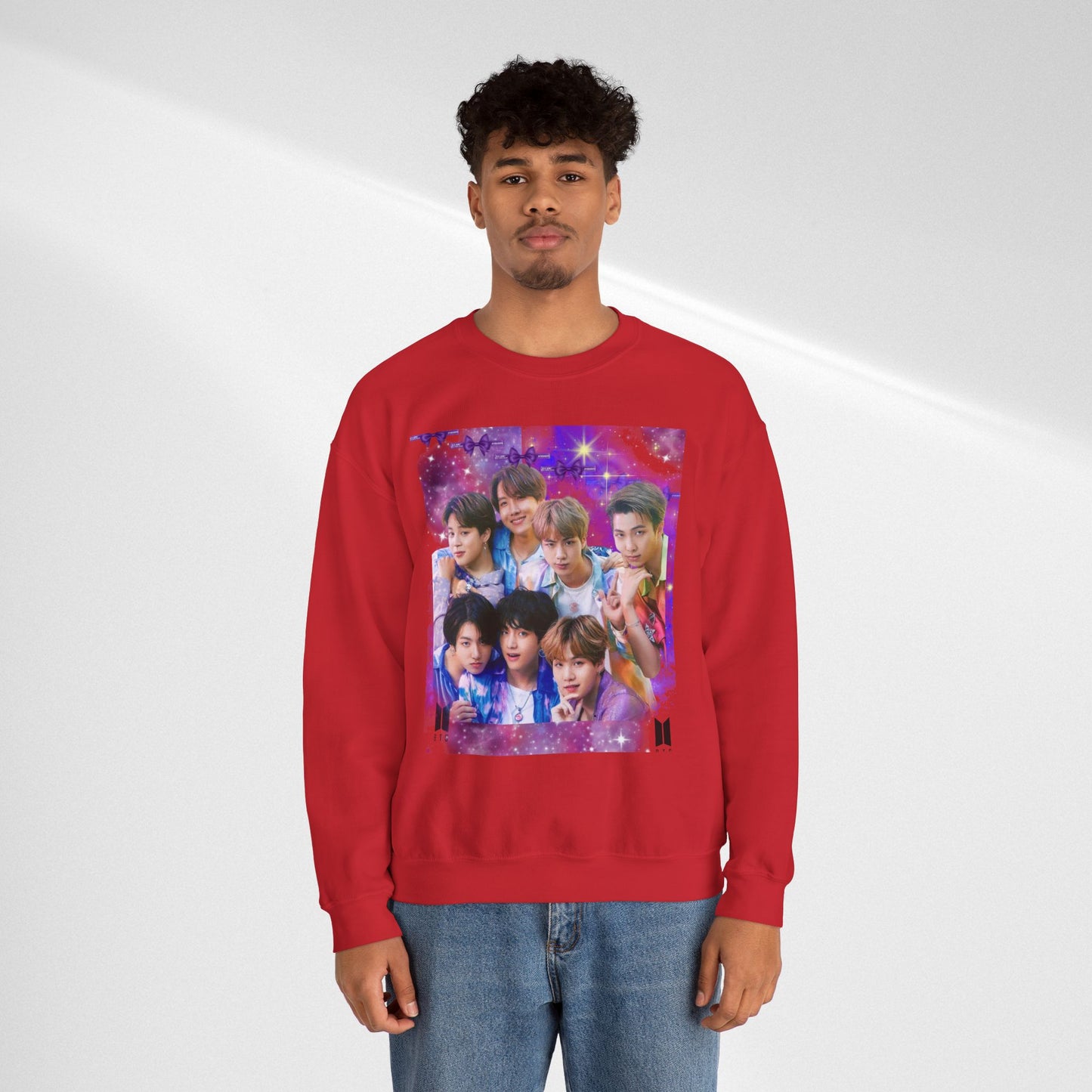 BTS Group Photo Crewneck Sweatshirt — Purple Fan Art Print