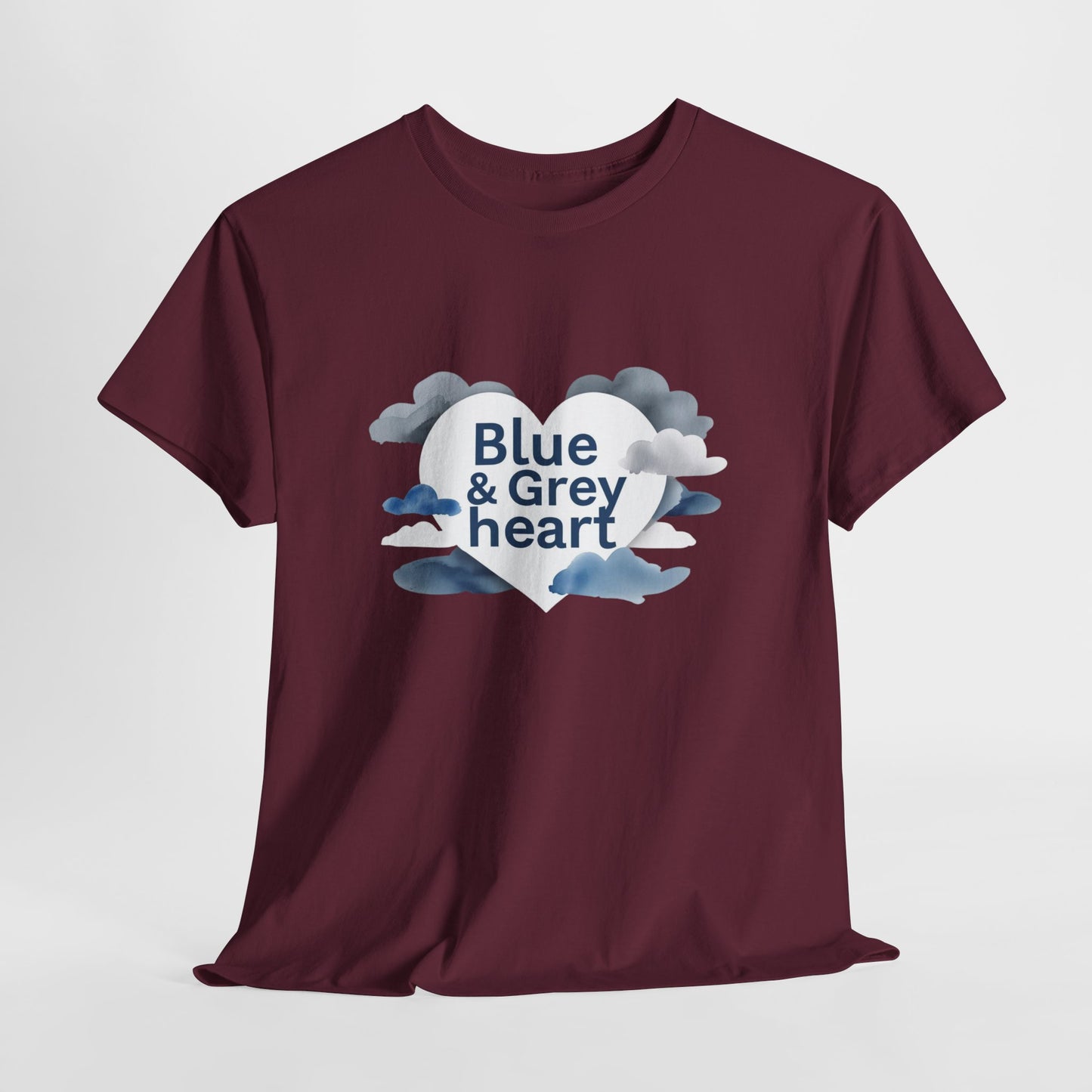 Blue & Grey Heart T-Shirt — Watercolor Cloud Heart Design