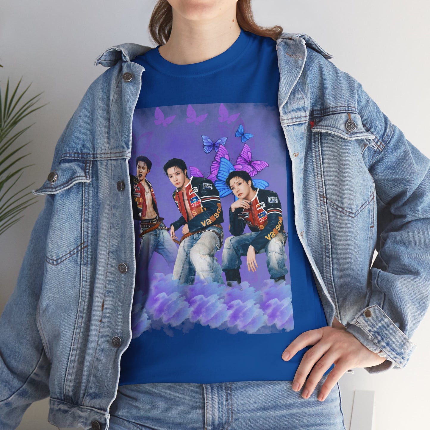 JHOPE Retro Pop Band Portrait Tee — Purple Butterfly Graphic T-Shirt