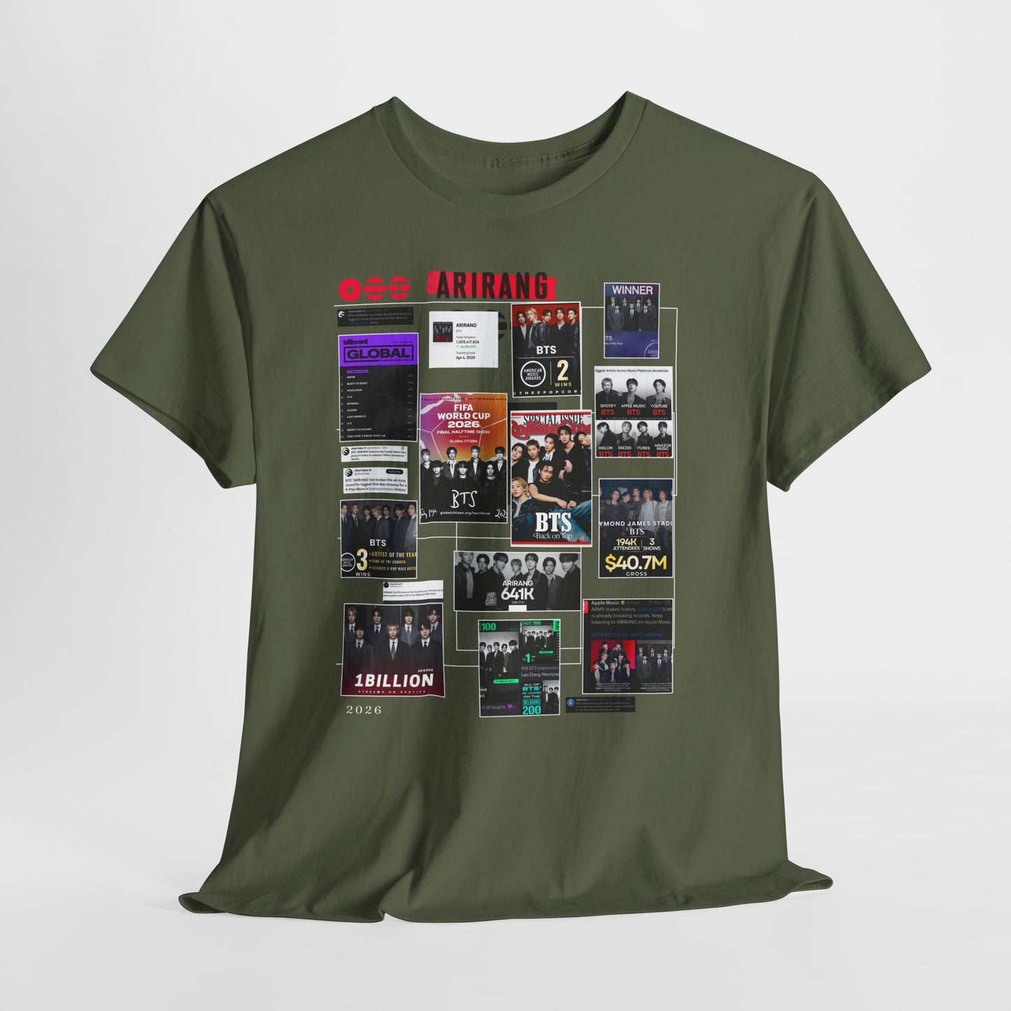 BTS ARIRANG Collage Tee — Iconic Albums & Milestones Graphic T-Shirt