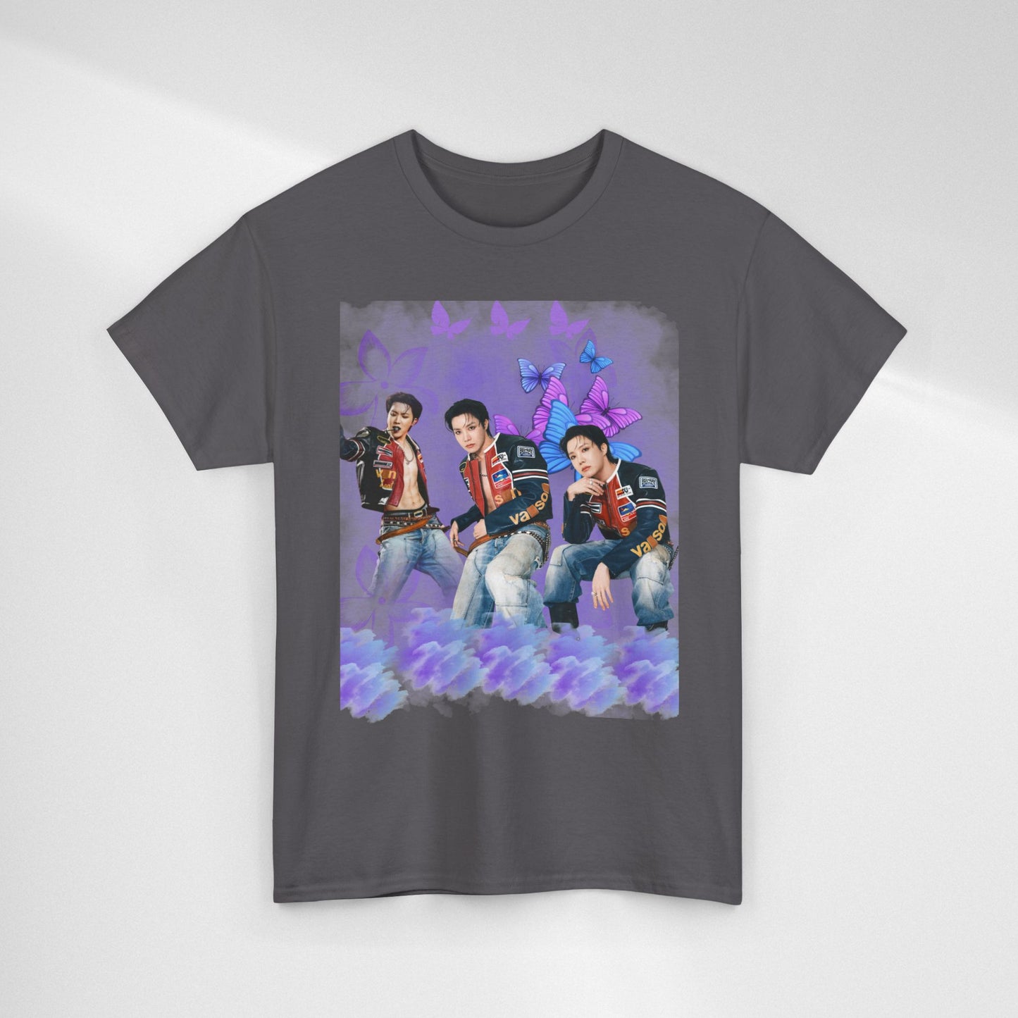 JHOPE Retro Pop Band Portrait Tee — Purple Butterfly Graphic T-Shirt